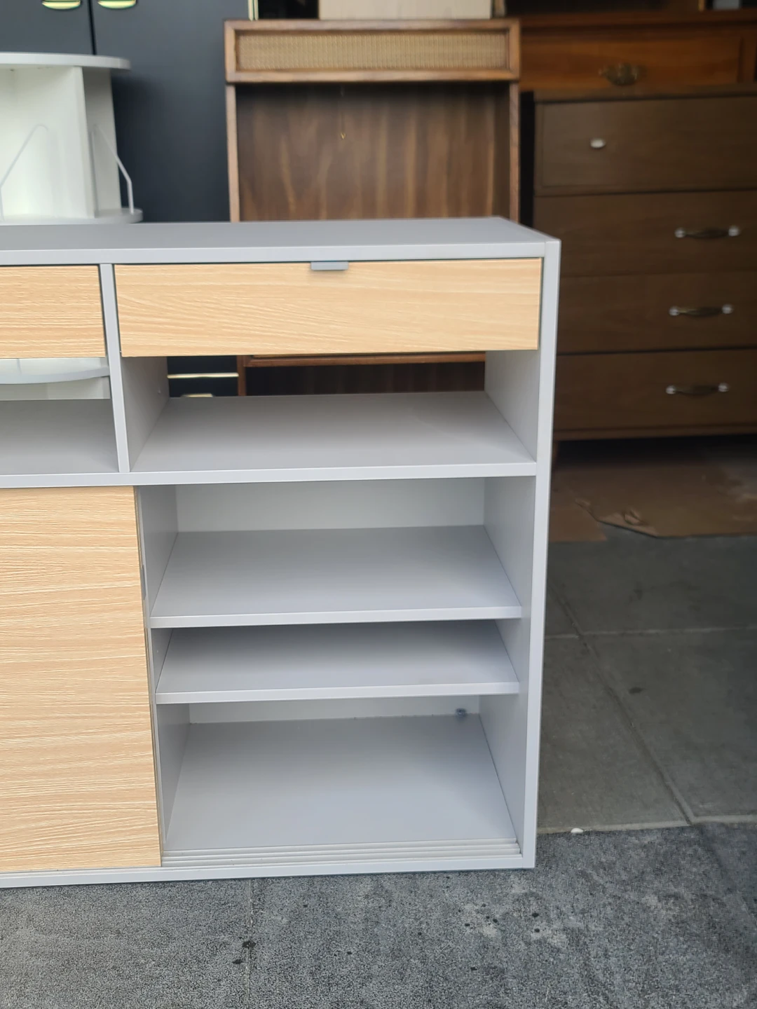 Grey and Wood Cabinet with Sliding Door and Drawers - photo 2
