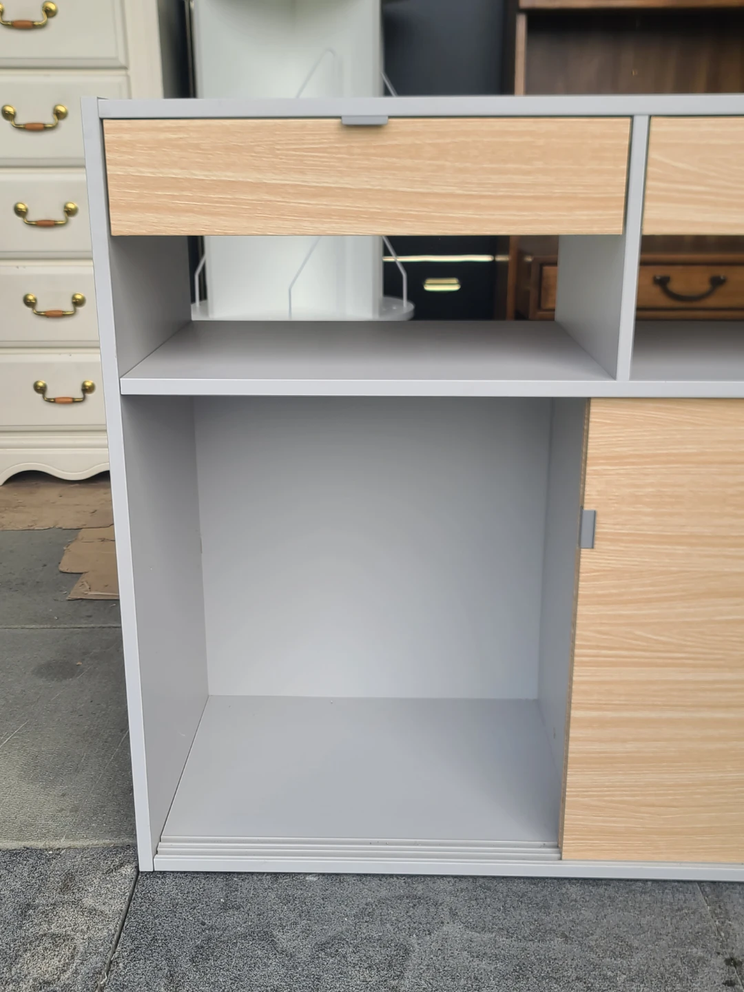Grey and Wood Cabinet with Sliding Door and Drawers - photo 4