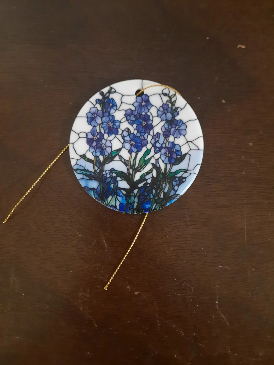 Decorative Round Ornament with Blue Flowers