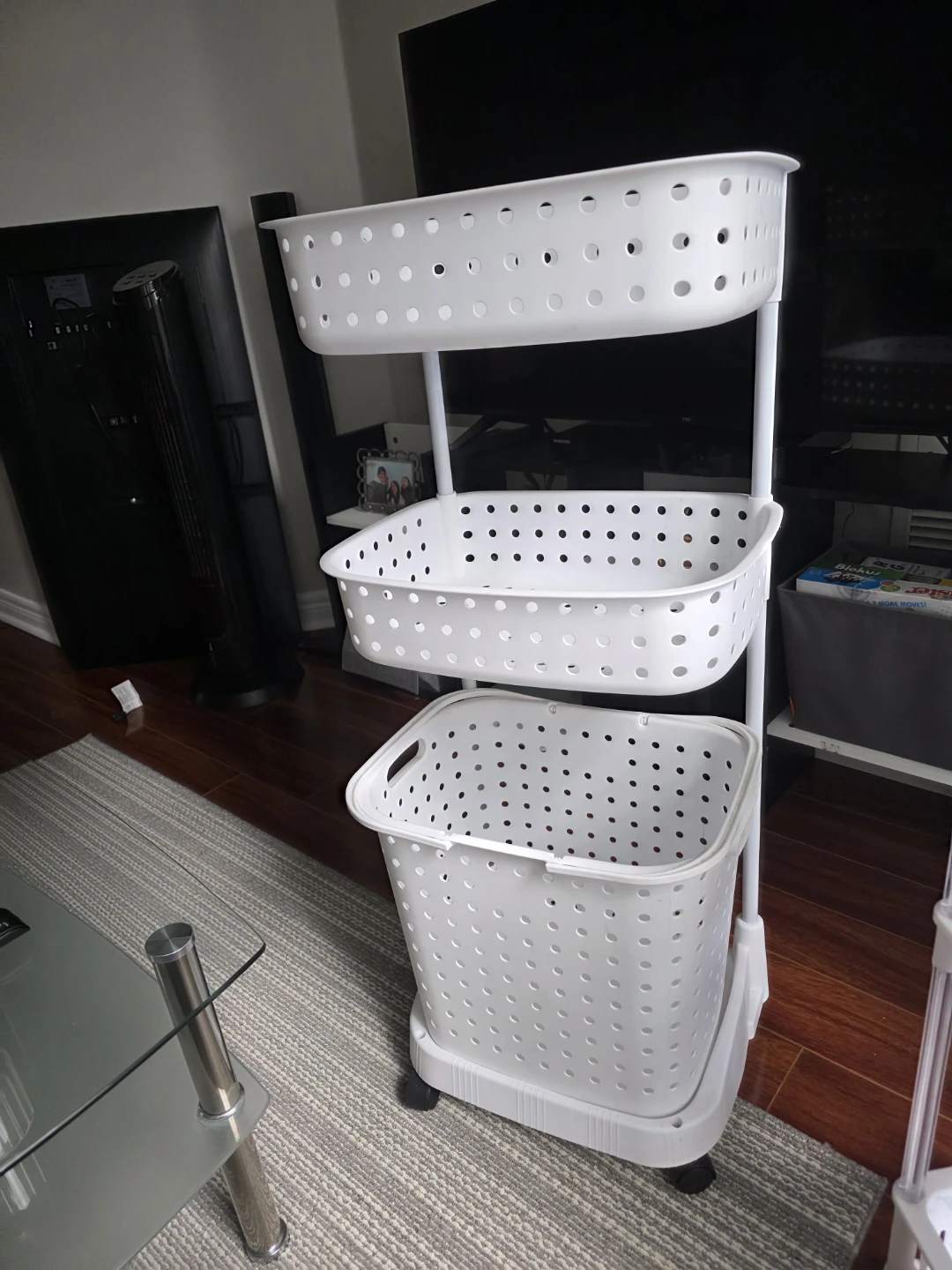 White 3-Tier Rolling Laundry Cart