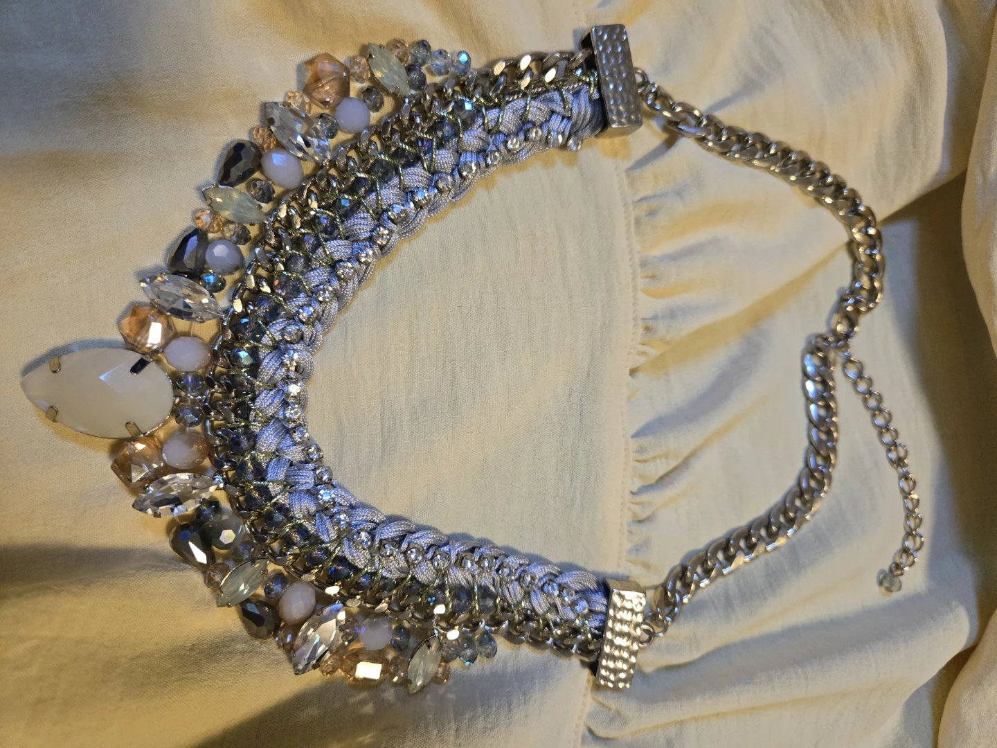 Statement Necklace with Rhinestones and Chain - photo 2
