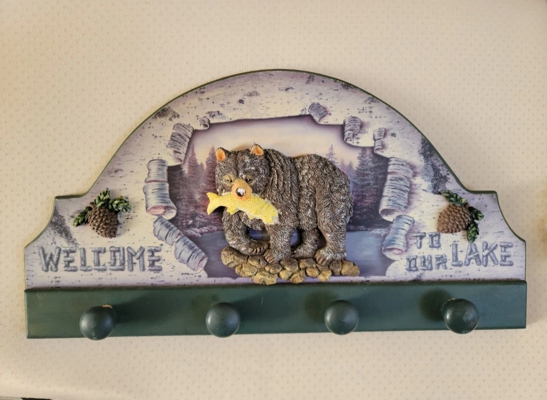 Coat Rack Wall Mount Welcome To Our Lake Textured 3D Bear Wi... - photo 2