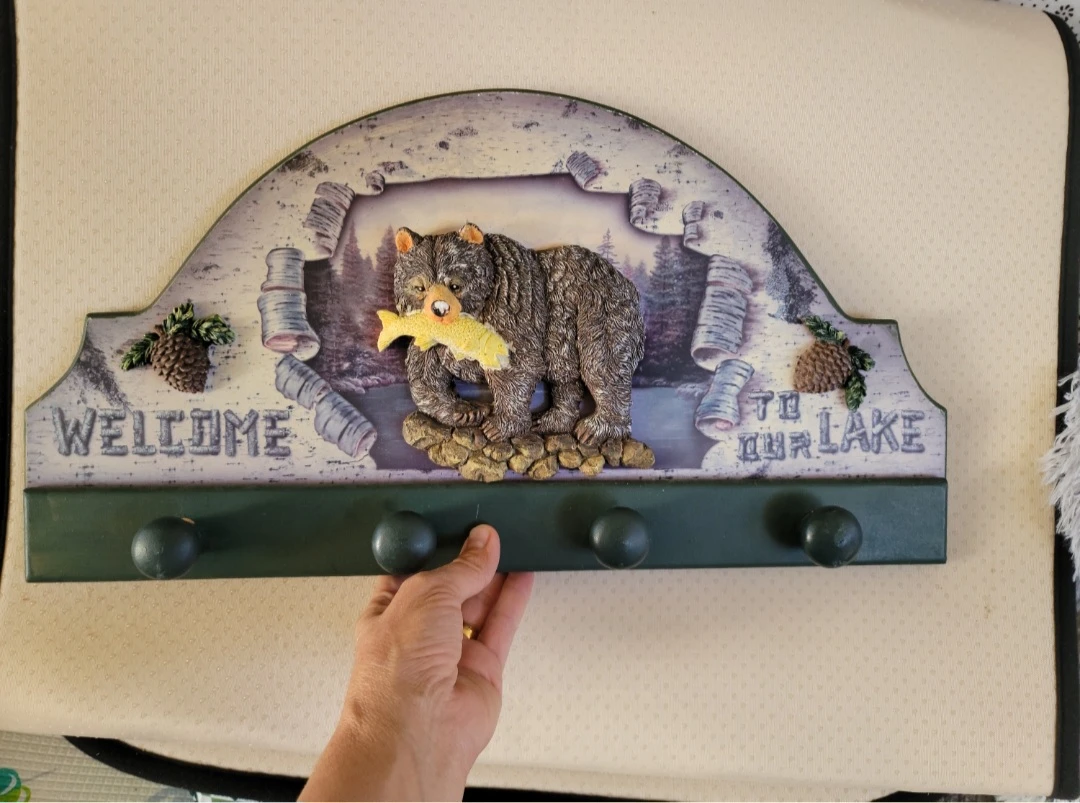 Coat Rack Wall Mount Welcome To Our Lake Textured 3D Bear Wi... - photo 3