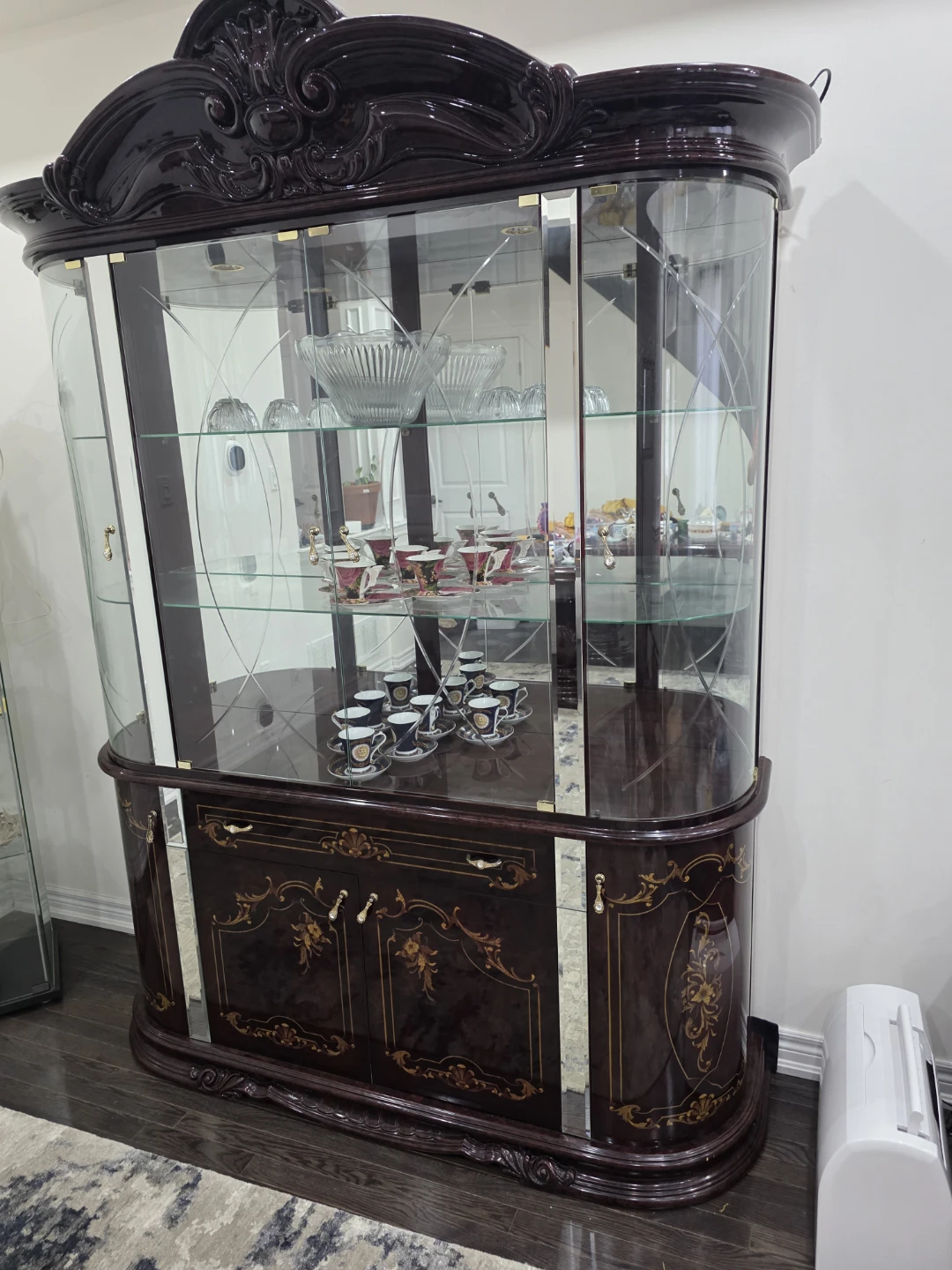 Dark Wood China Cabinet with Mirrored Accents - photo 2