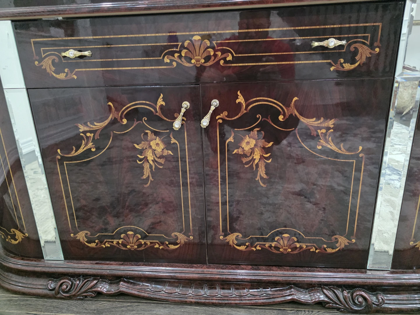 Dark Wood China Cabinet with Mirrored Accents - photo 3
