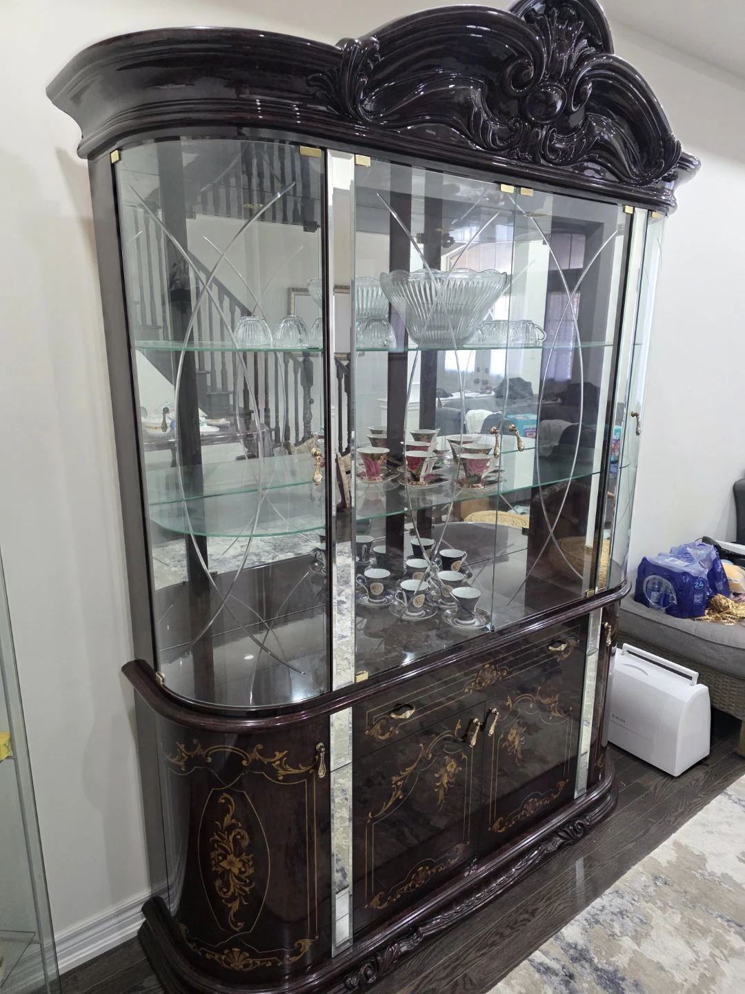 Dark Wood China Cabinet with Mirrored Accents - photo 4