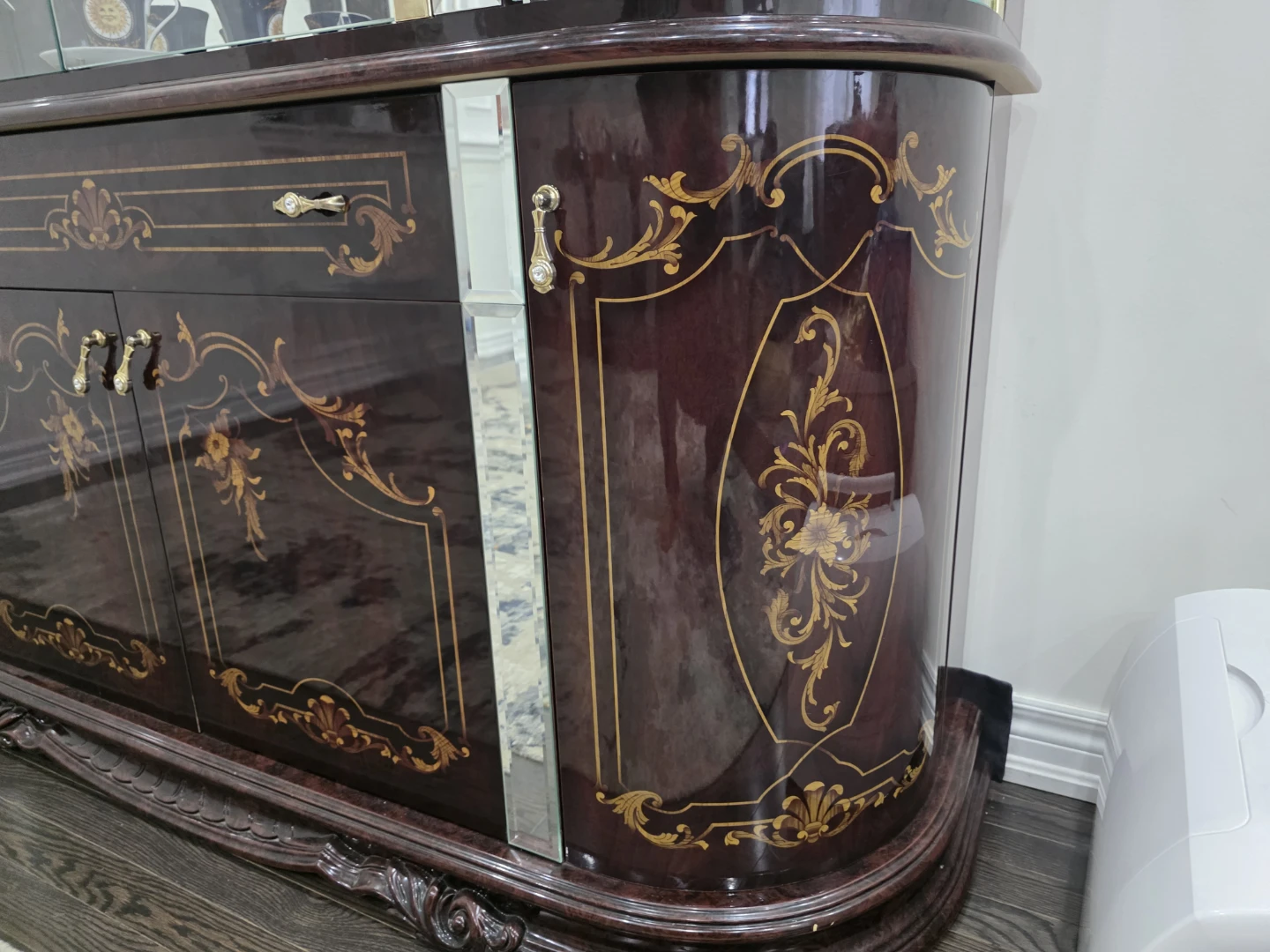 Dark Wood China Cabinet with Mirrored Accents - photo 5