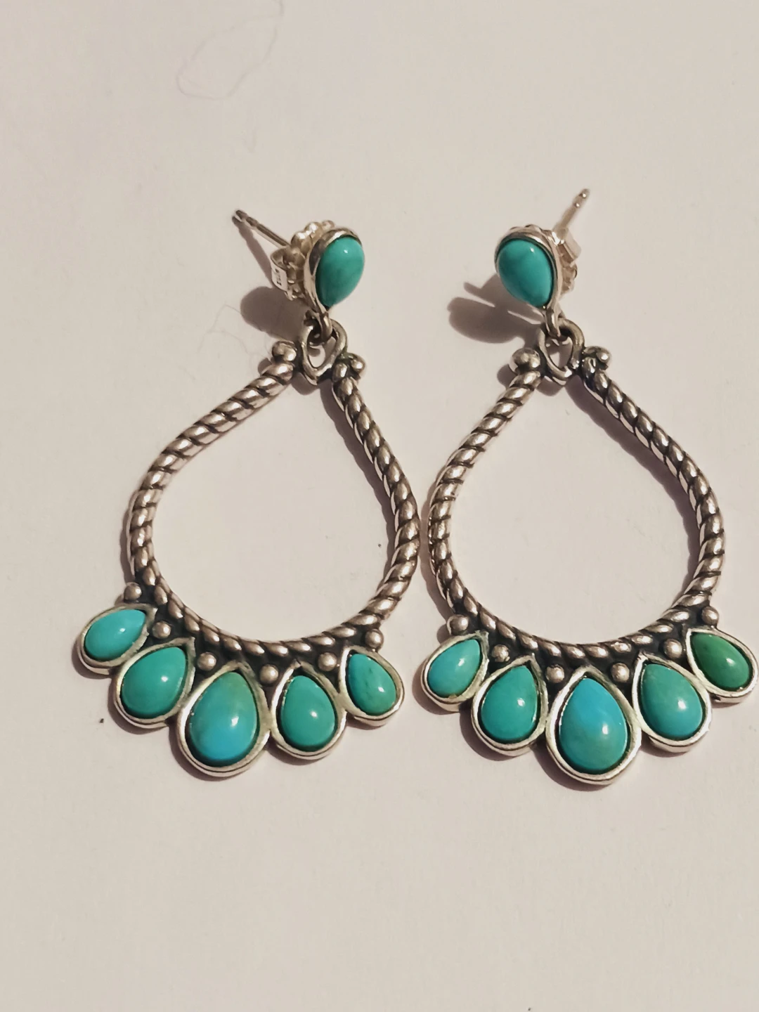 CAROLYN POLLACK Signed Sterling Silver Turquoise Dangle Earrings - photo 3