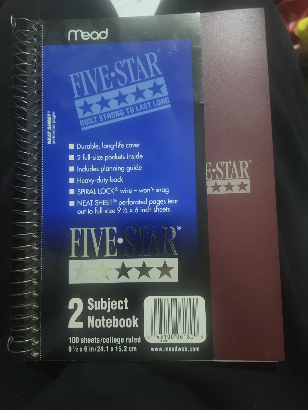 Mead Five Star 2 Subject Notebook