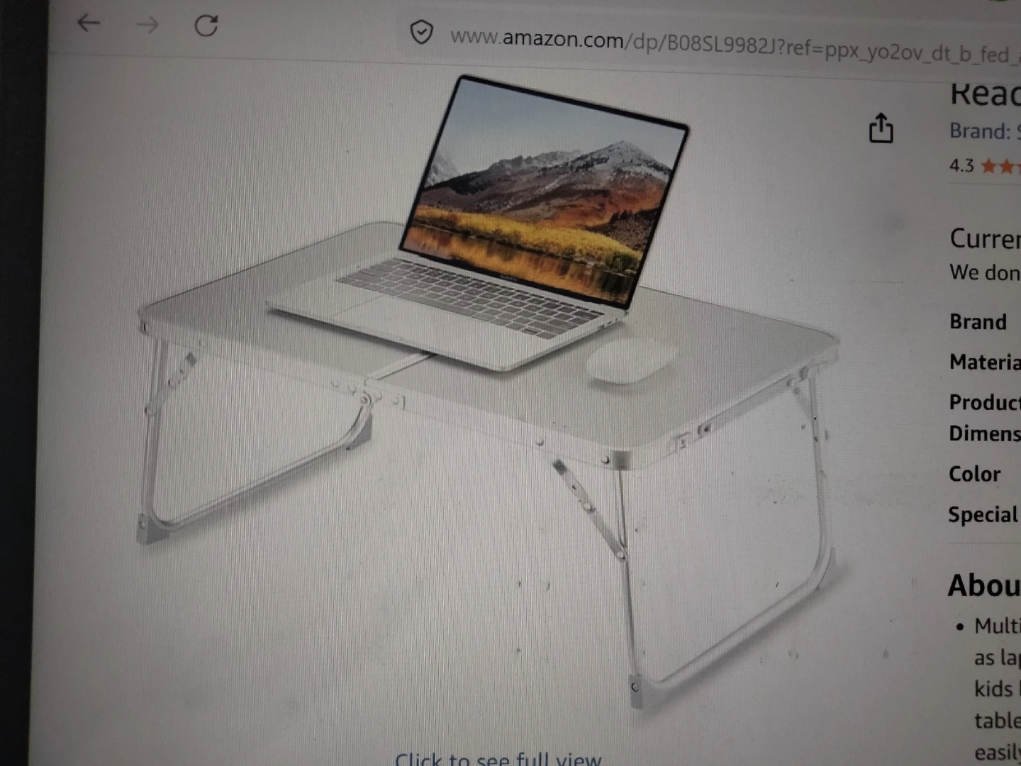 Foldable Laptop table for bed