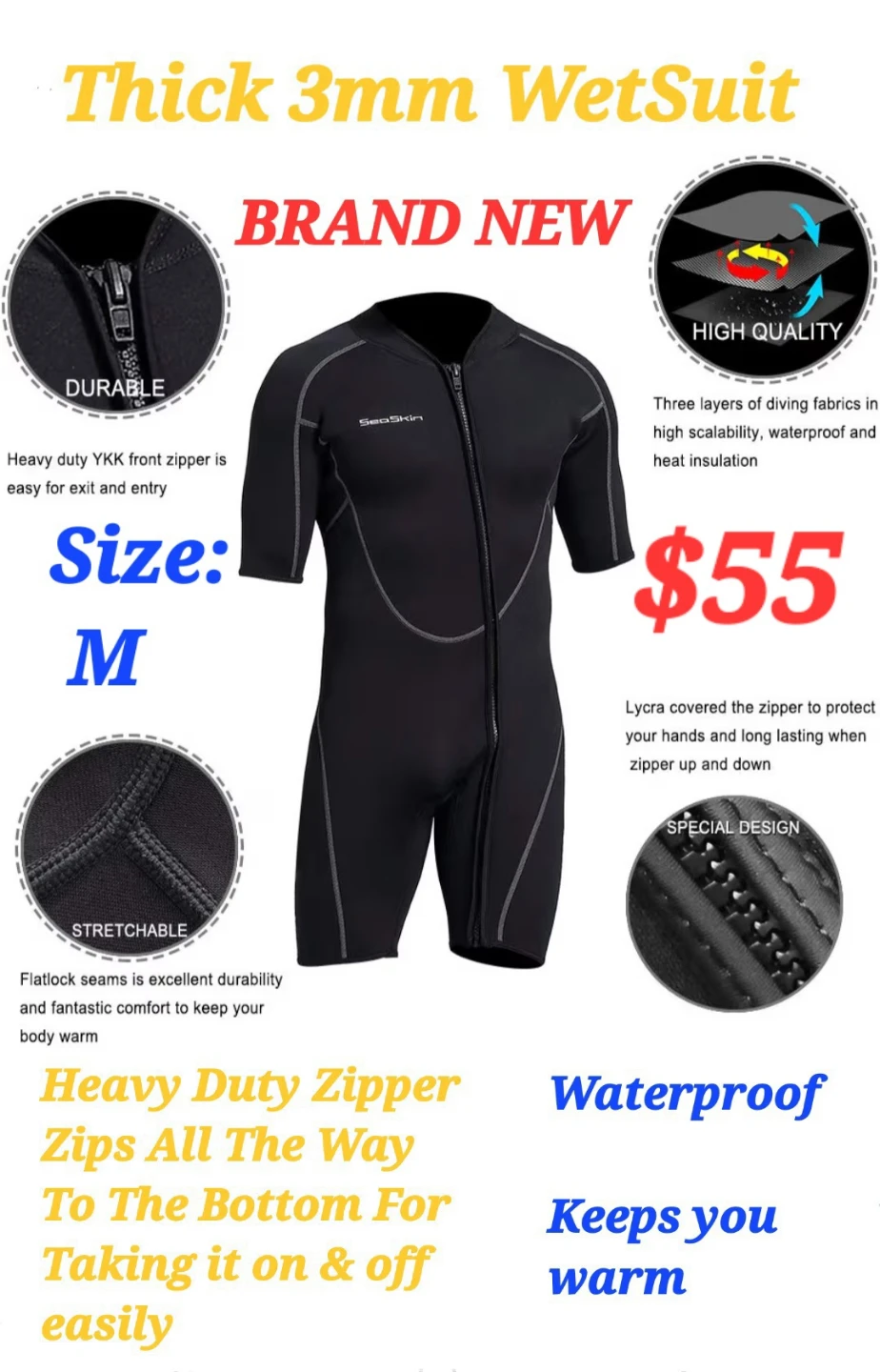 BRAND NEW 3MM HEAVY DUTY WETSUIT READ DESCRIPTION