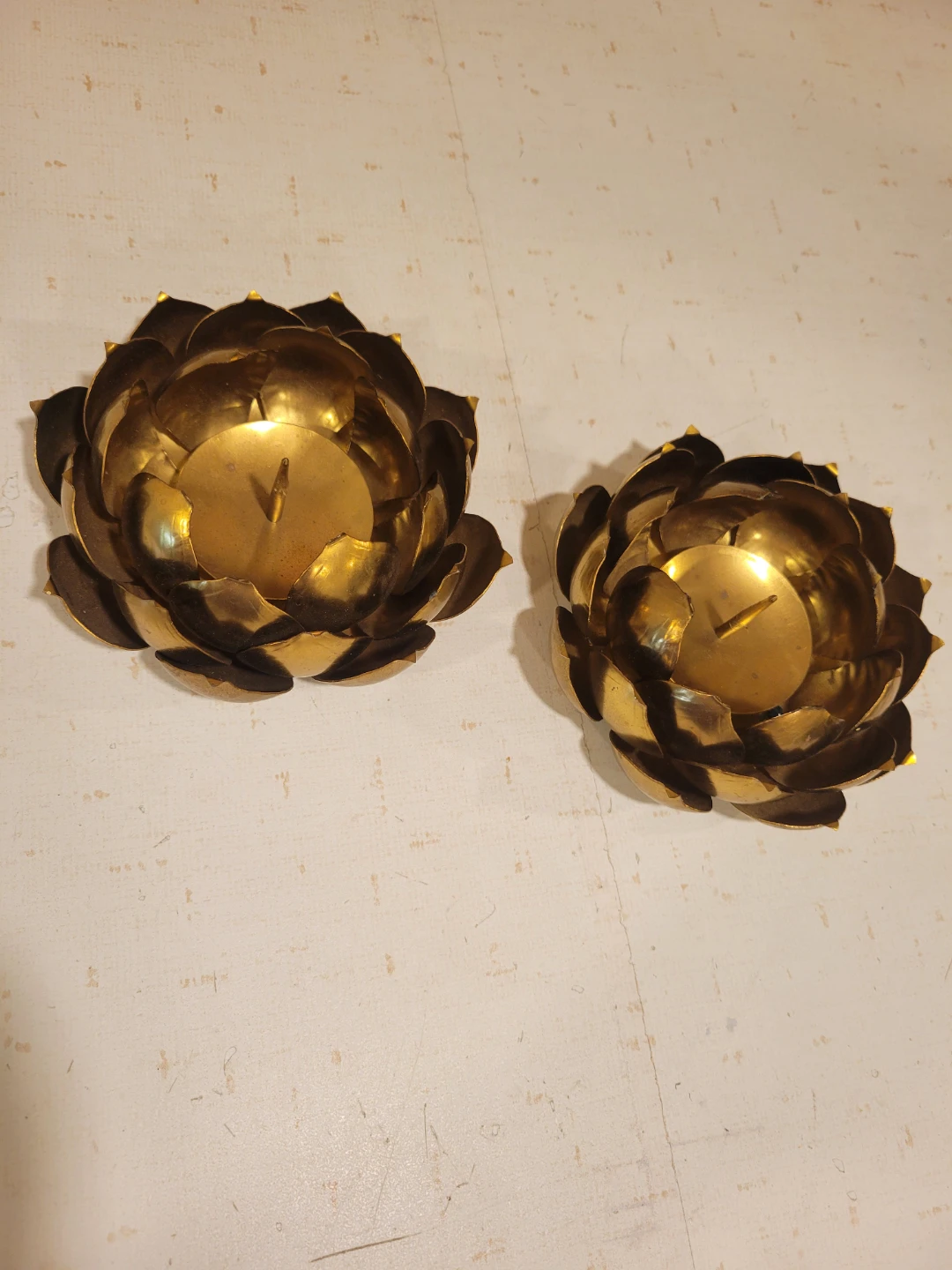 Mid Century Feldman Brass Lotus Flower Candle Holders