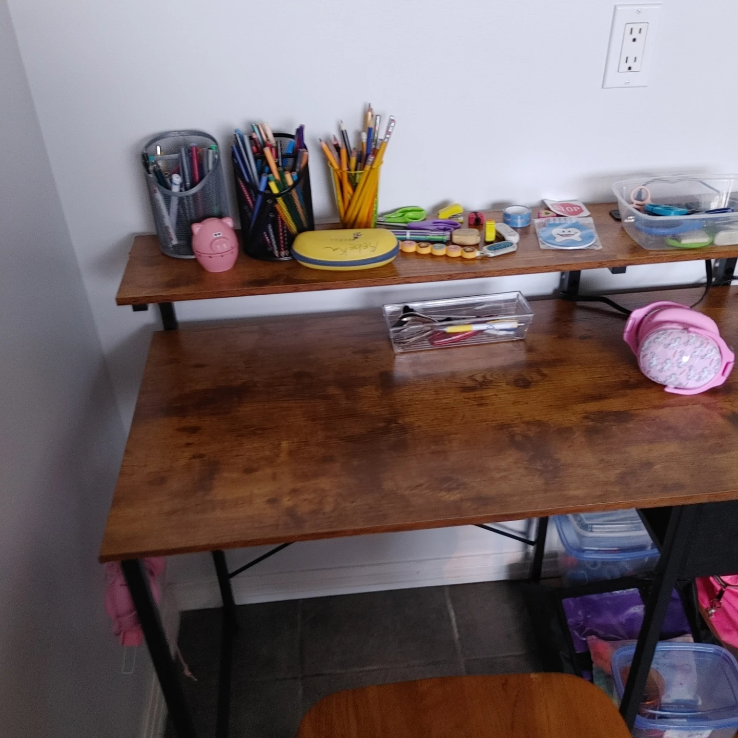 Wooden Desk with Drawer and Shelf - photo 2