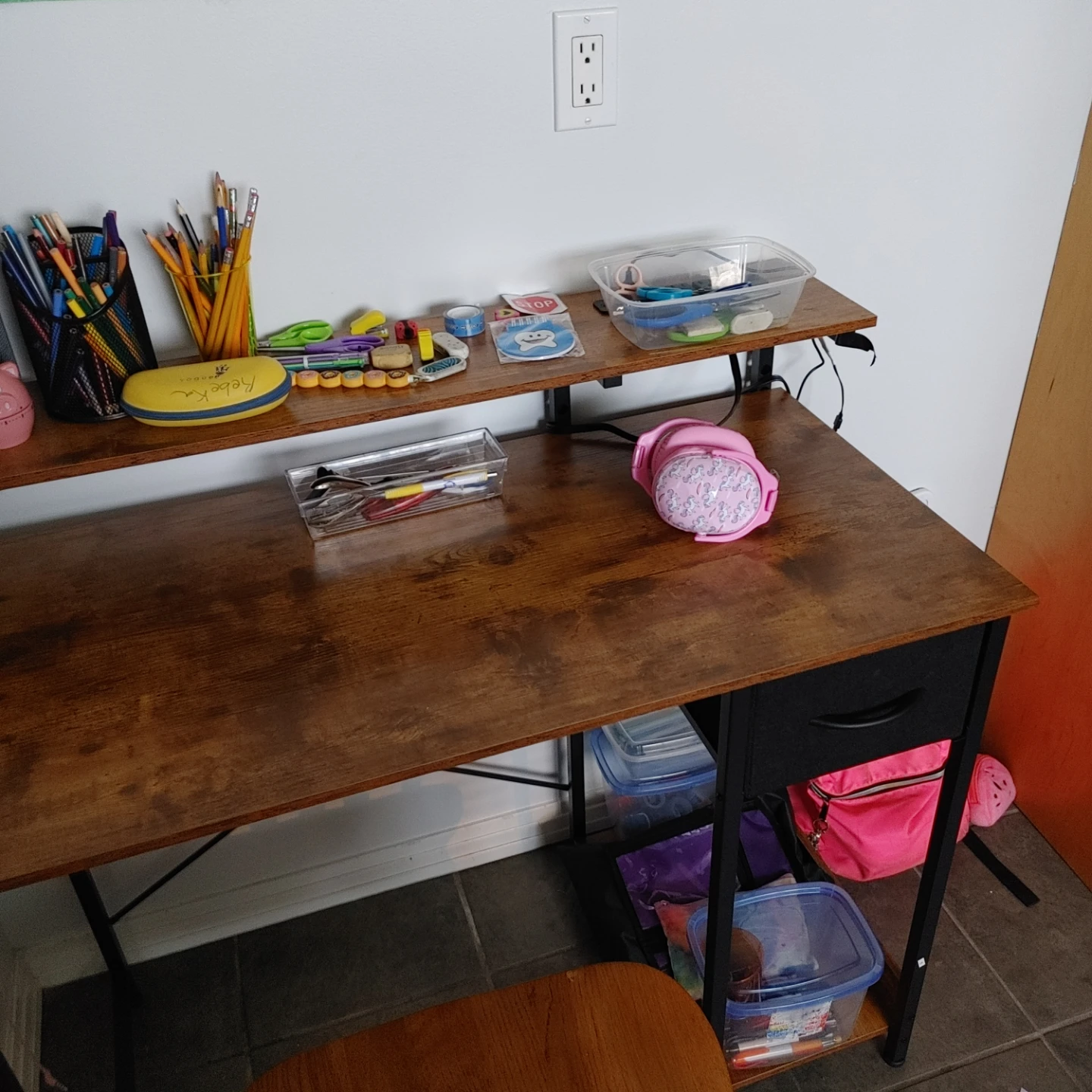 Wooden Desk with Drawer and Shelf - photo 5