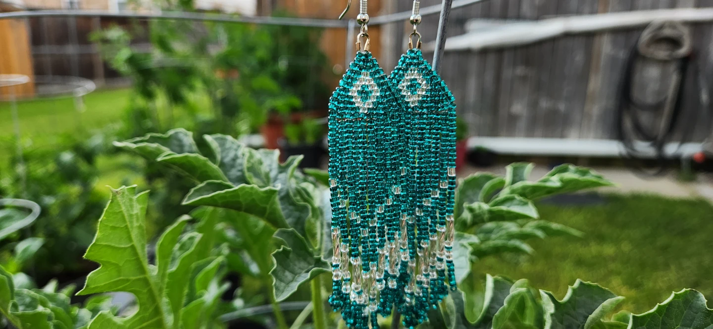 Teal Beaded Fringe Earrings - photo 2