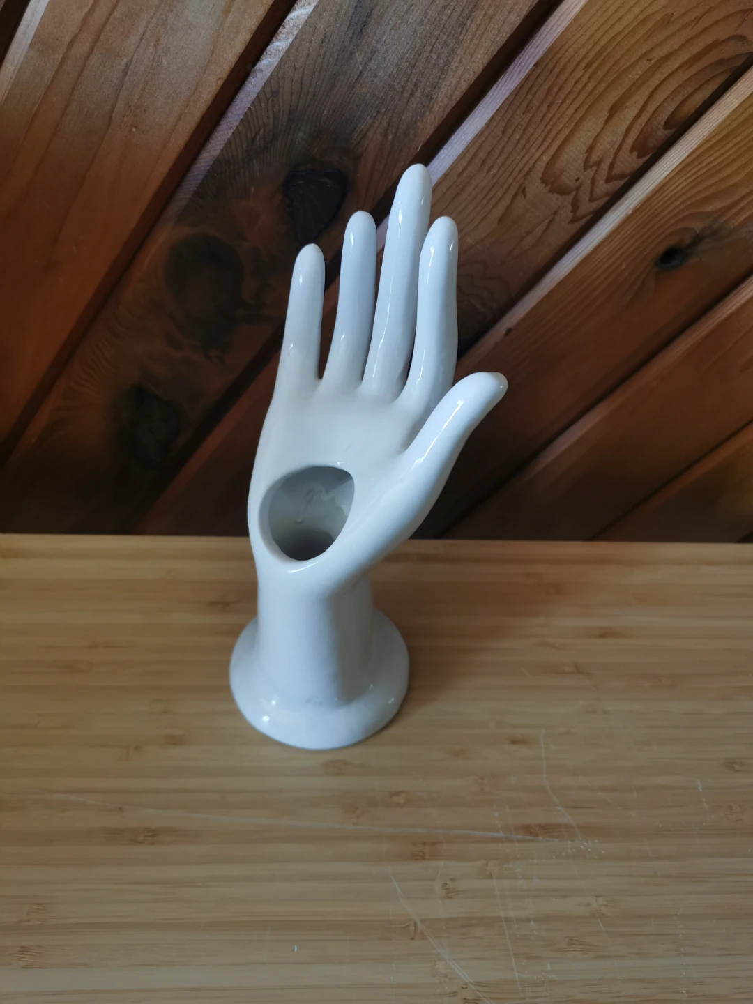 Vintage White Ceramic Hand Vase Sculpture Decor