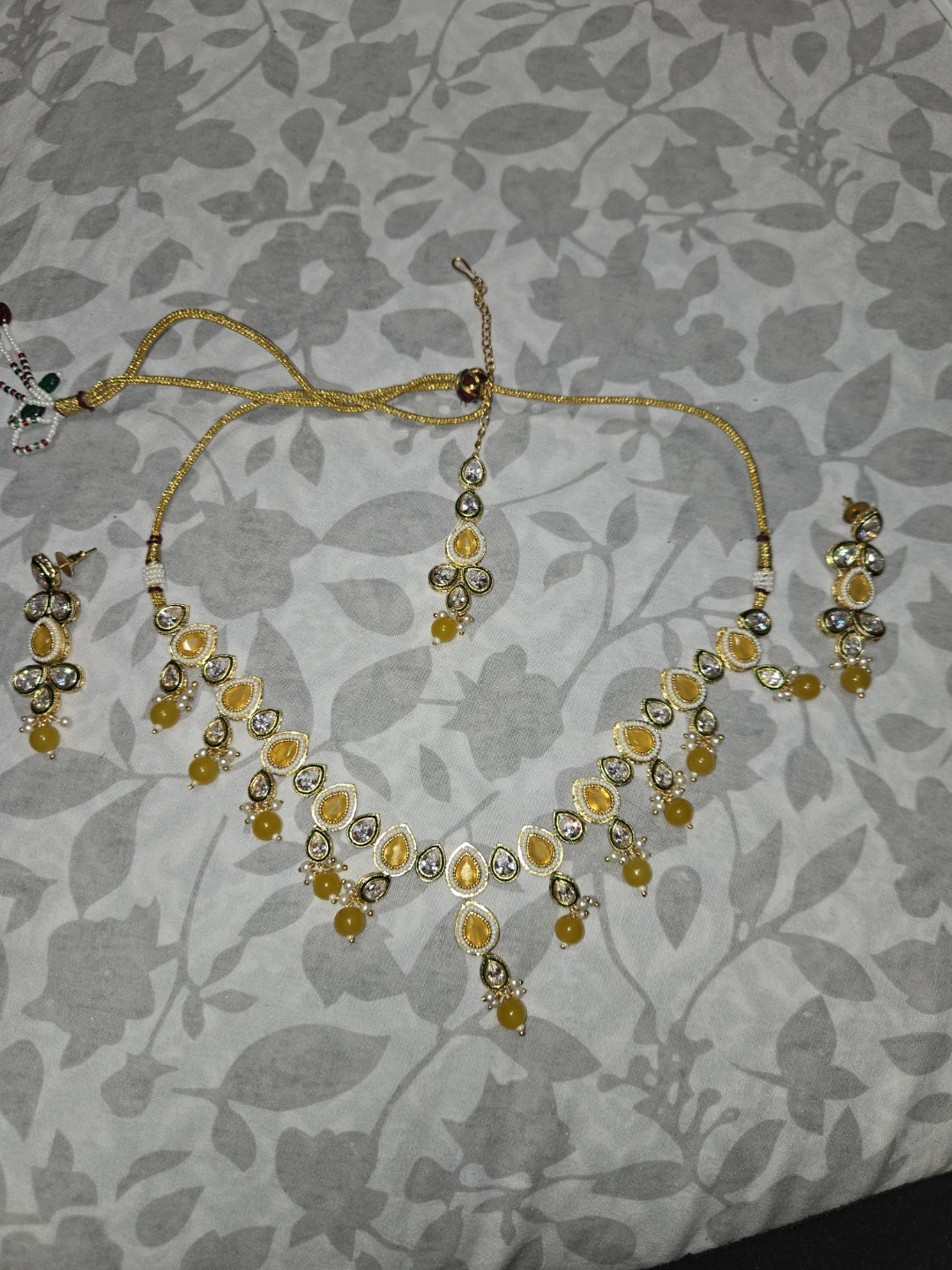 Yellow Beaded Necklace and Earring Set