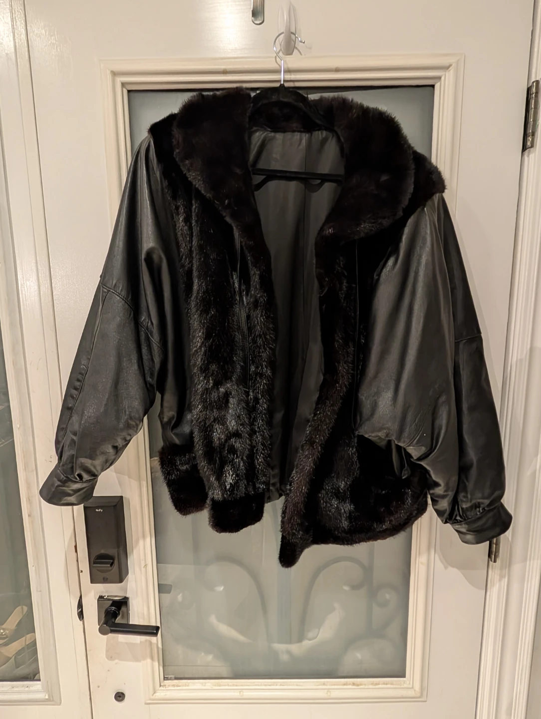 Black Leather & Mink Fur Bomber Jacket