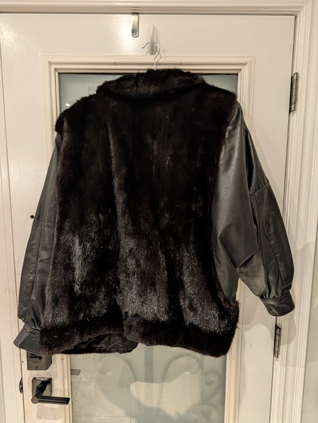 Black Leather & Mink Fur Bomber Jacket - photo 2