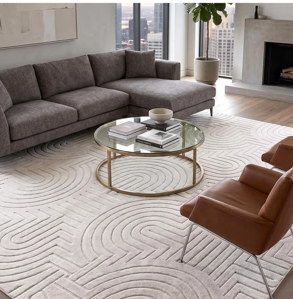 White Area Rug with Geometric Pattern