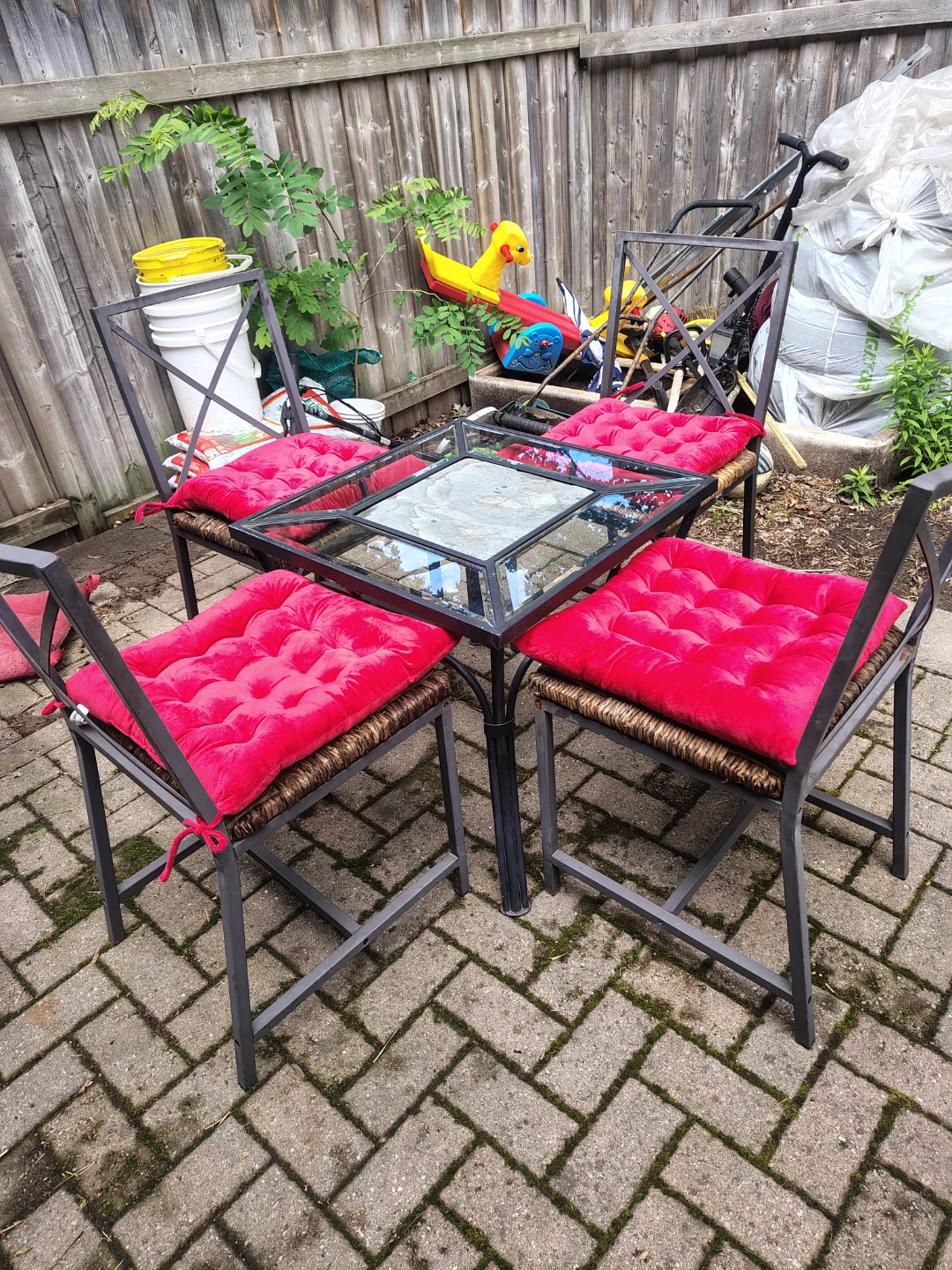 Patio Set with 4 Chairs and Glass Top Table