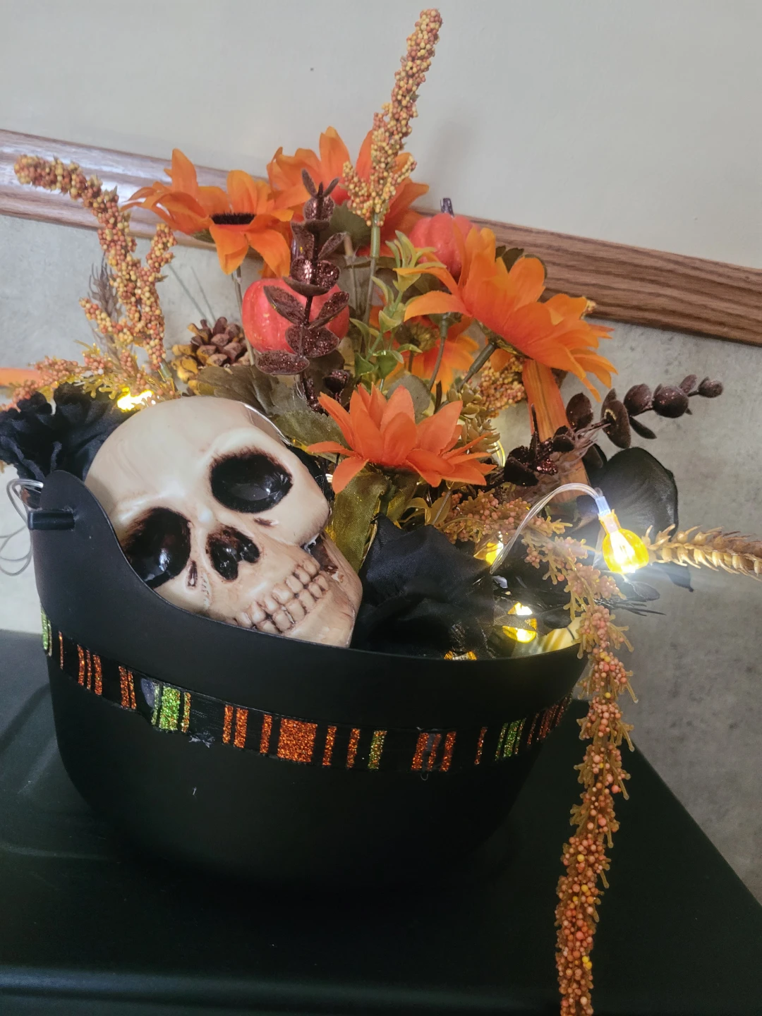 Halloween Floral Arrangement with Skull