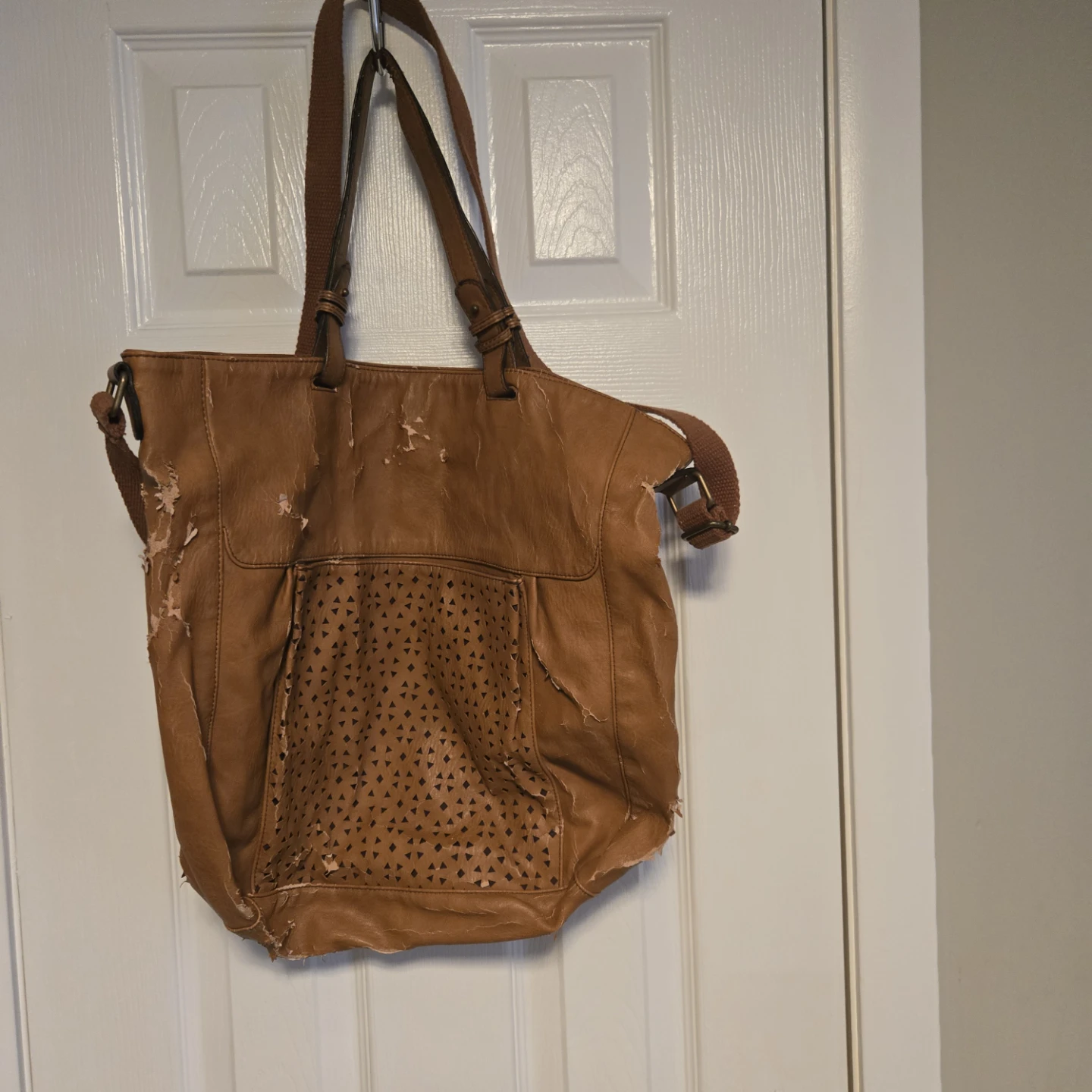 FREE Brown Faux Leather Tote Bag - Heavily Worn