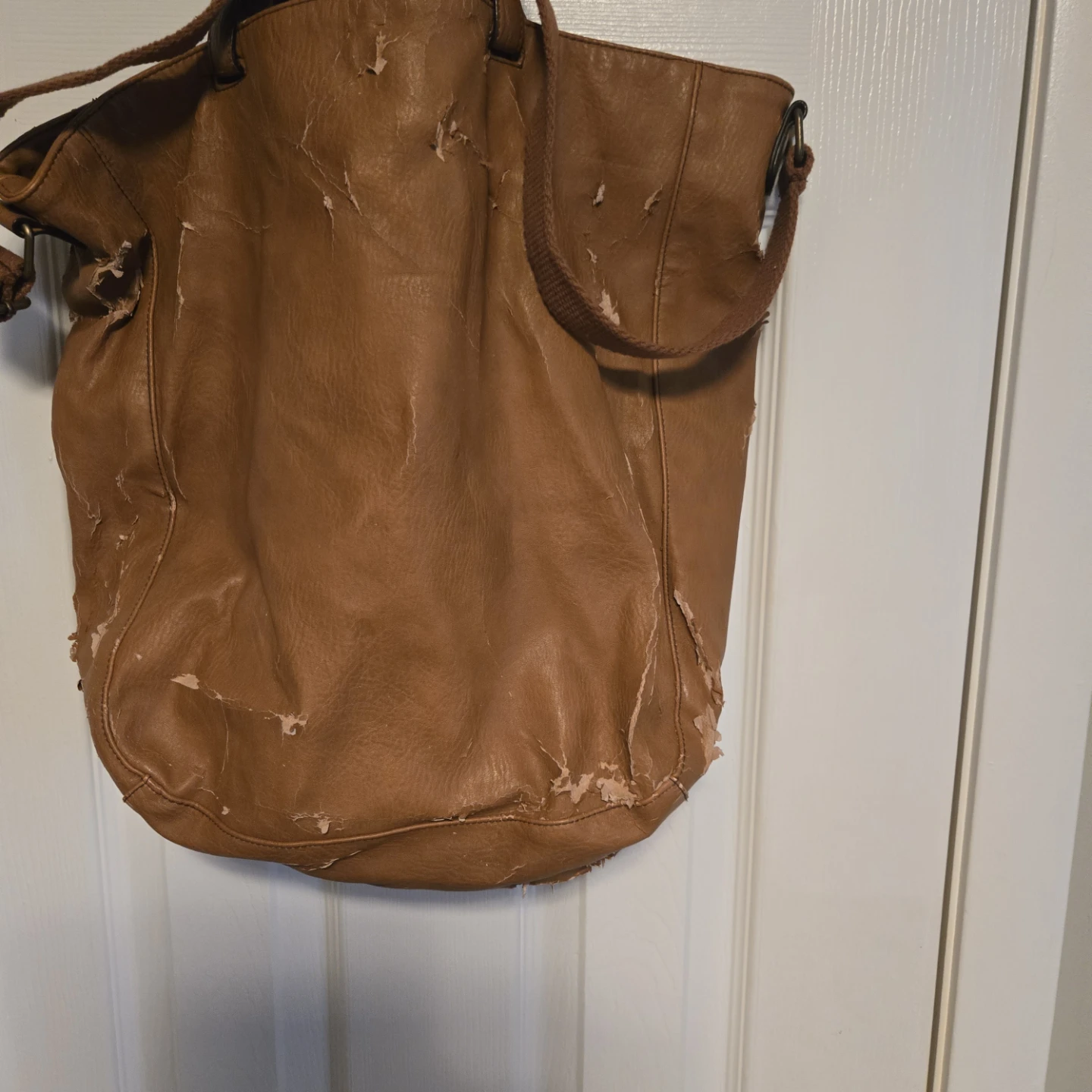 FREE Brown Faux Leather Tote Bag - Heavily Worn - photo 2