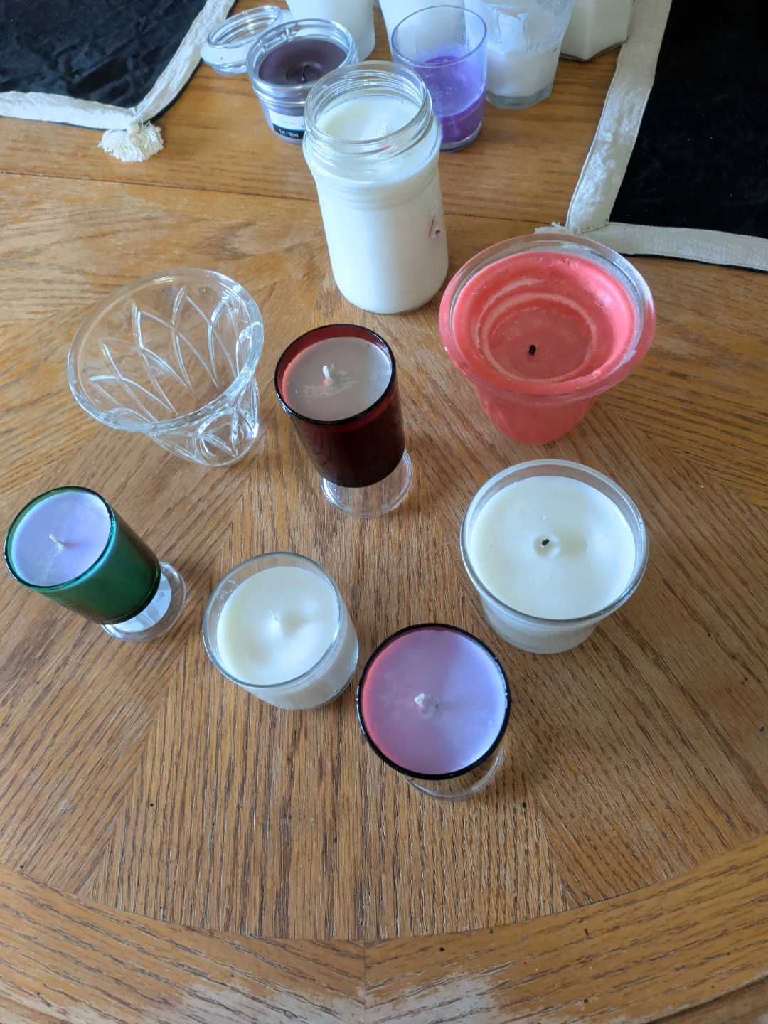 Assorted Scented Candles Antique glass and Partylite votives