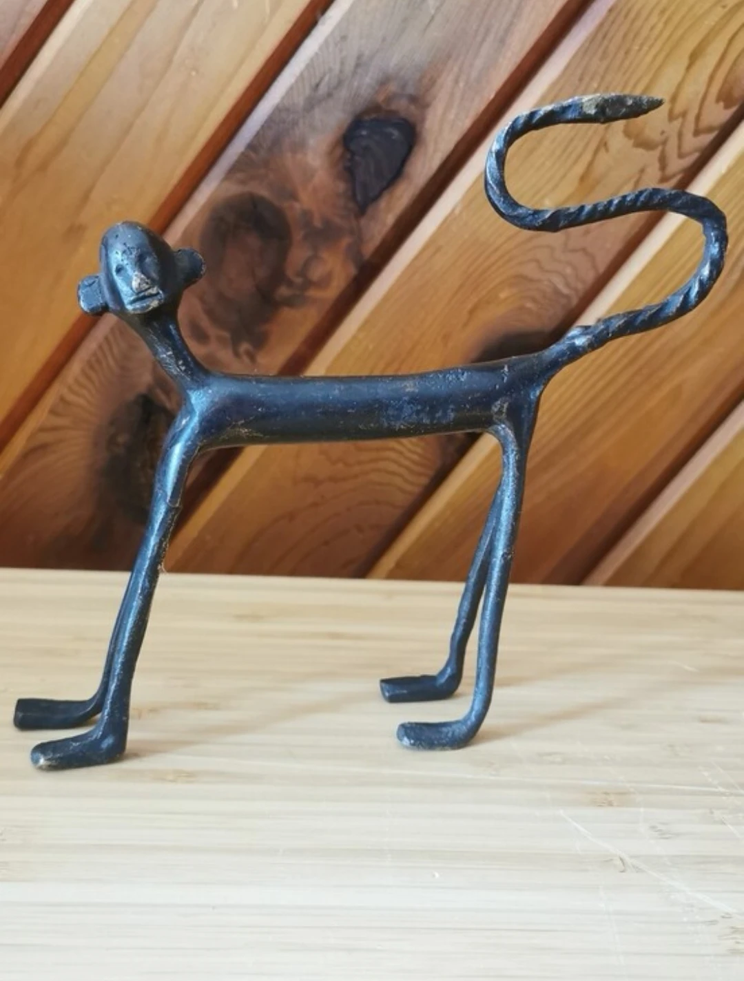 Vintage Brutalist Cast Iron Monkey Sculpture Mid Century Modern
