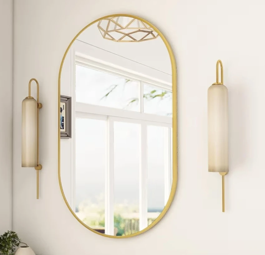 Oval Wall Mounted Mirror - Gold