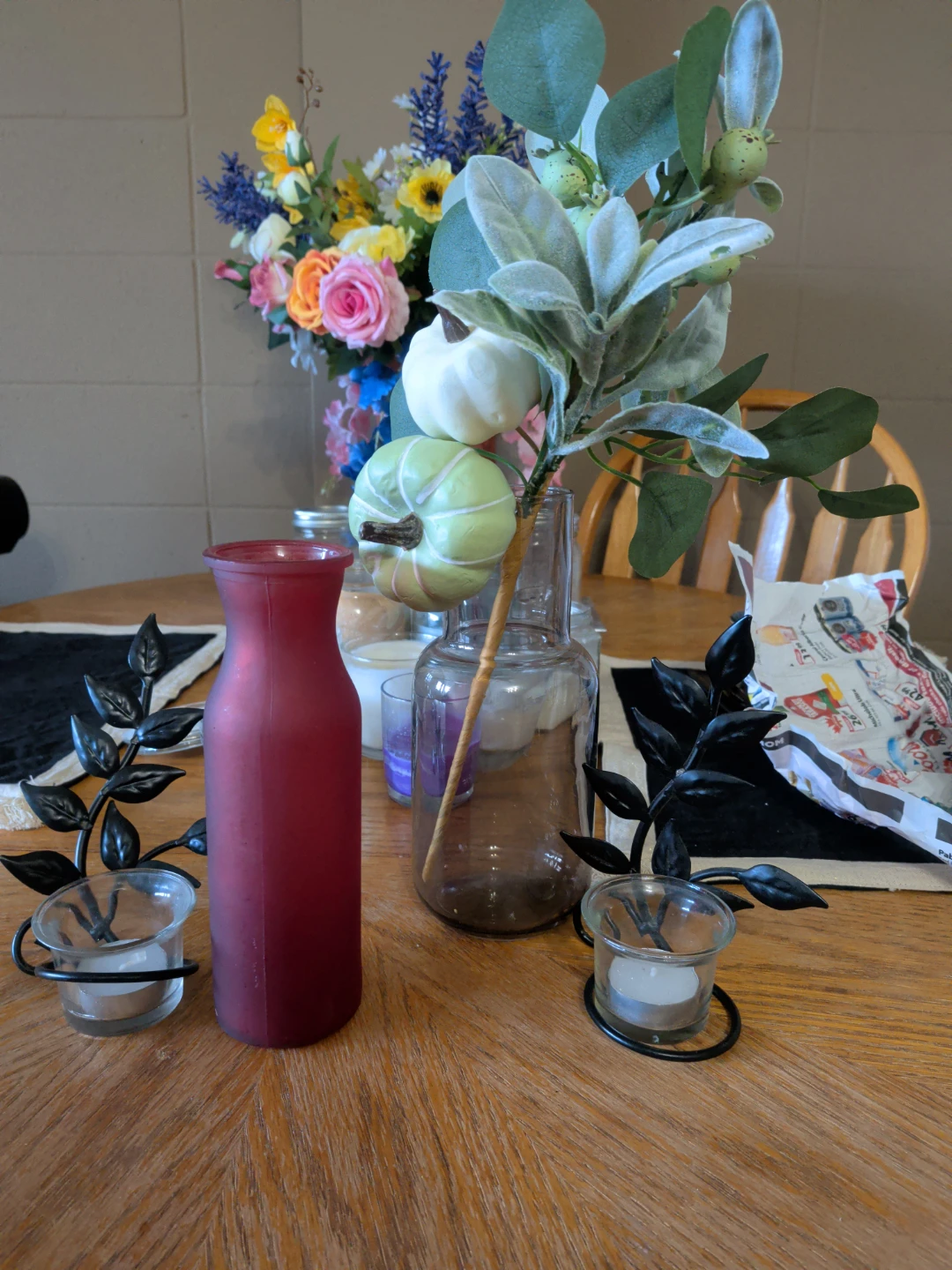 Decorative Vases with Faux Floral and Tealights