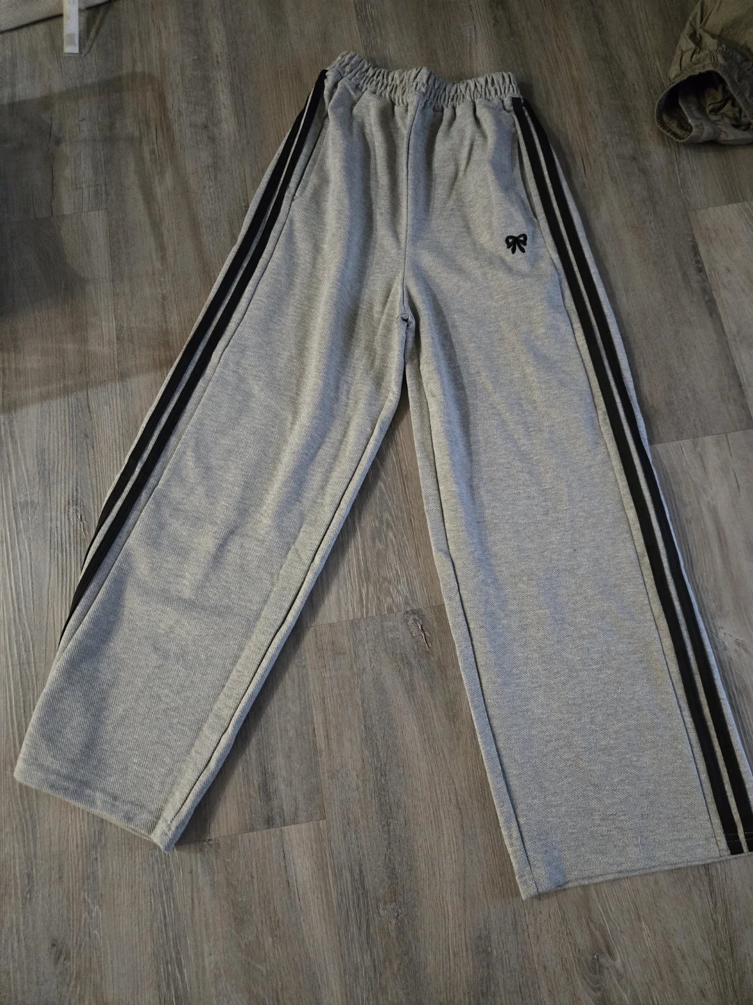 Grey Wide Leg Sweatpants with Black Stripes - photo 2