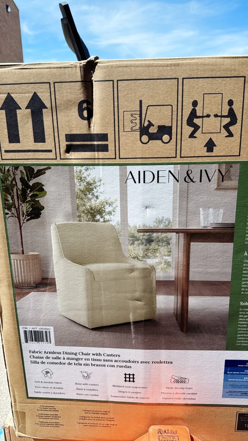 Aiden & Ivy Fabric Armless Dining Chair with Casters