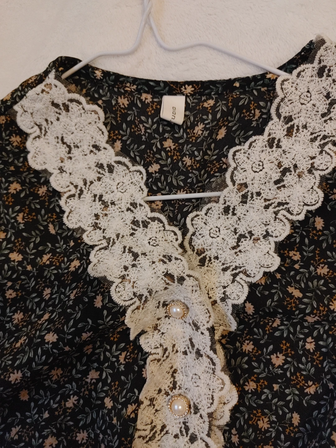 Floral Print Midi Dress with Lace Trim - Size L - photo 2