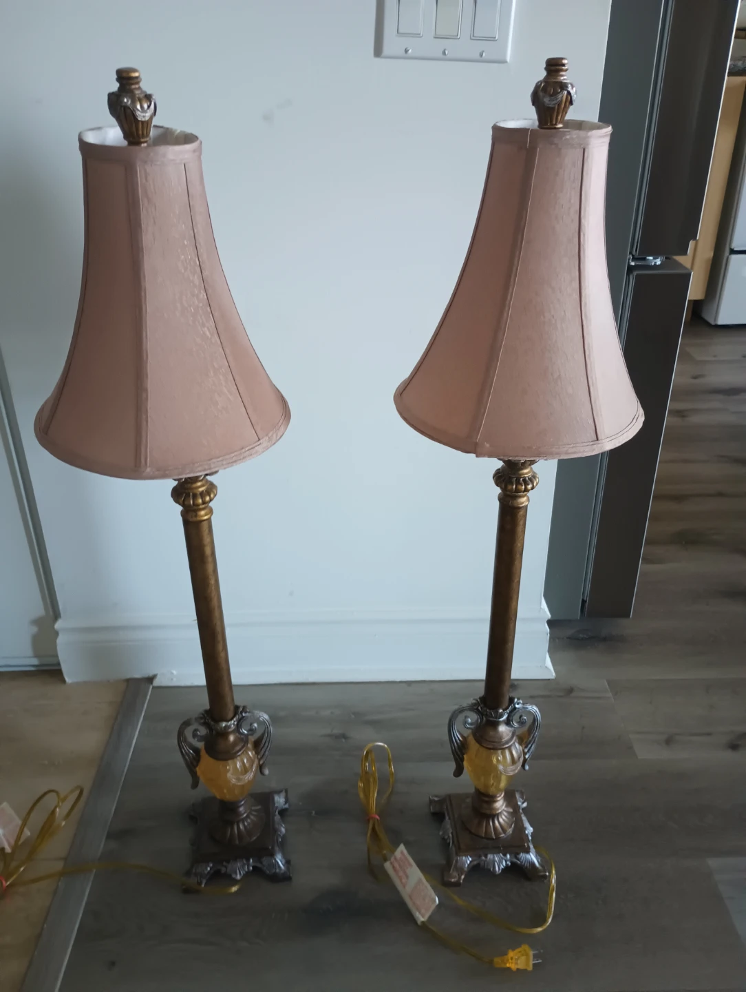 Pair of Table Lamps - Gold and Tan