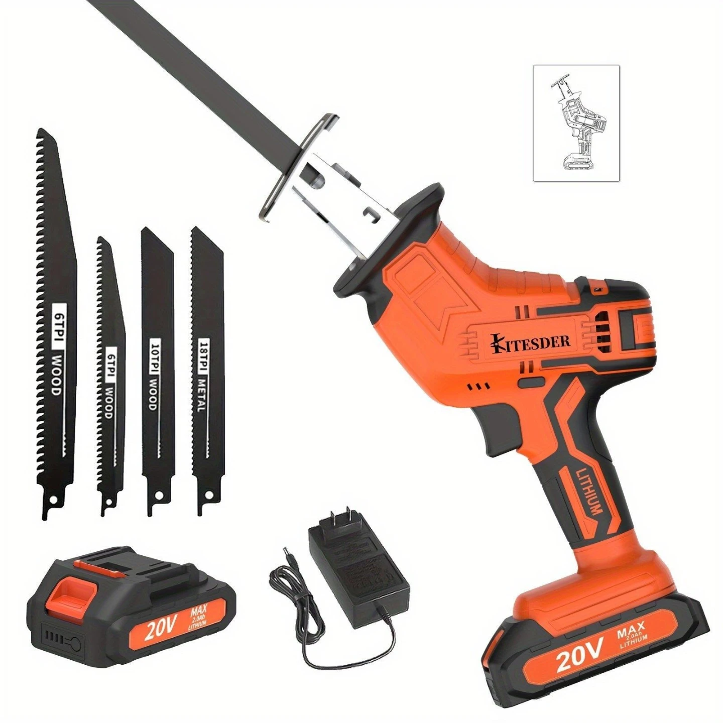 Kitesder 20V Cordless Reciprocating Saw Kit