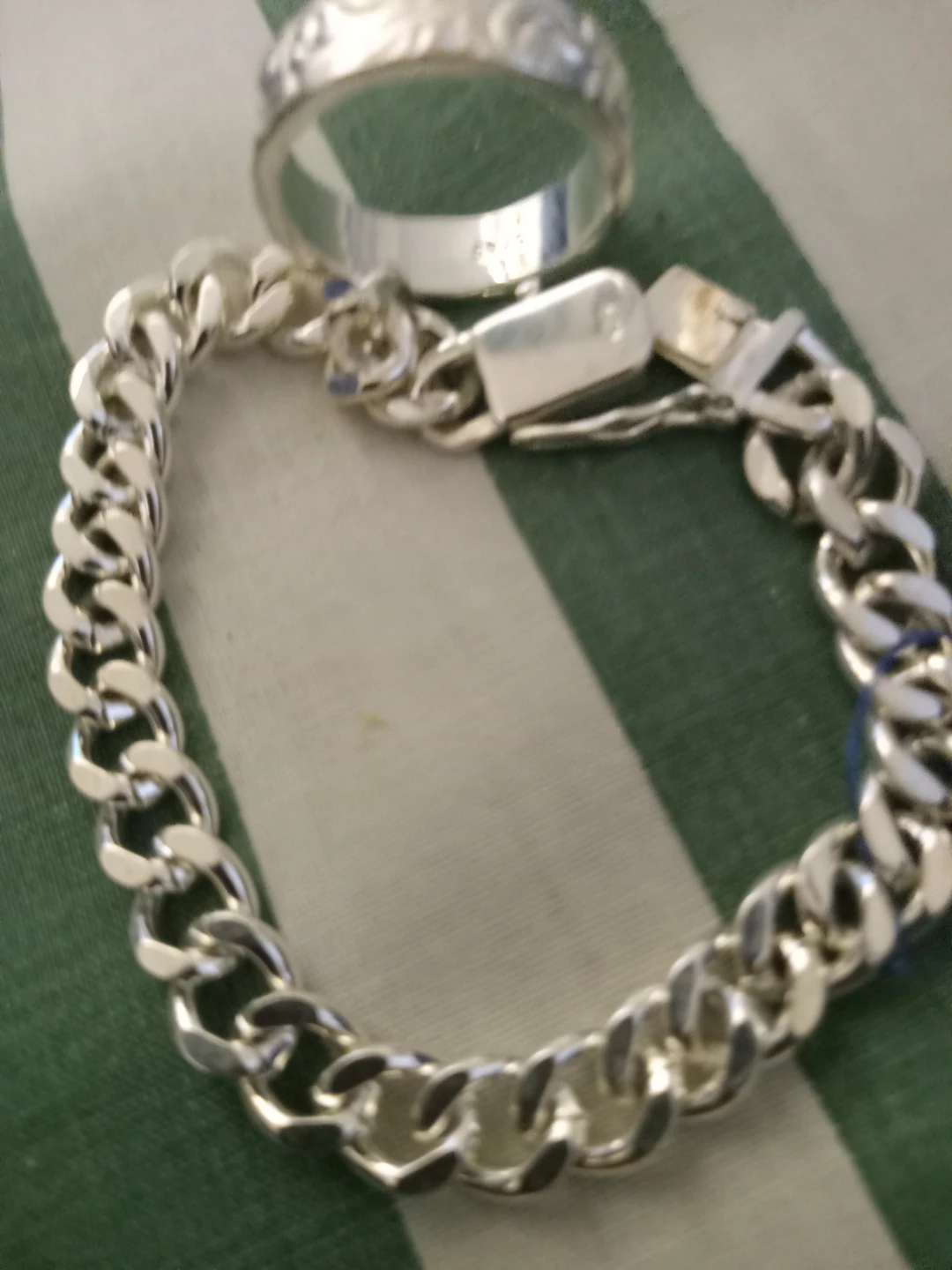 Silver Chain Bracelet and Engraved Ring Set