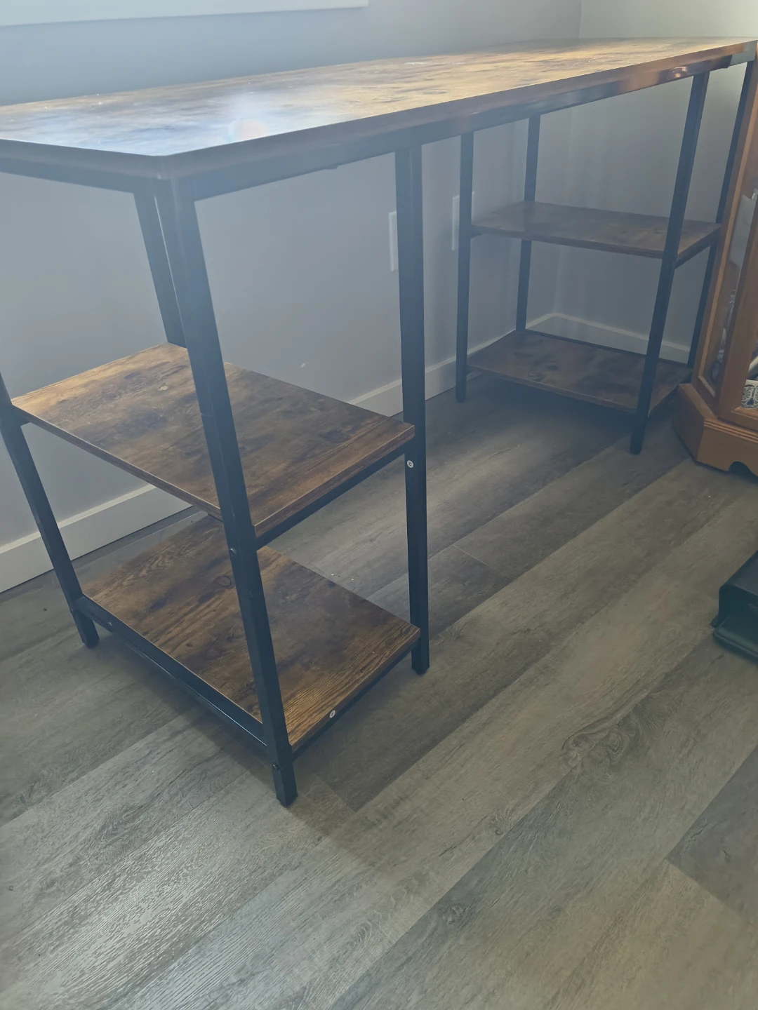 Rustic Wood and Metal Desk with Shelves