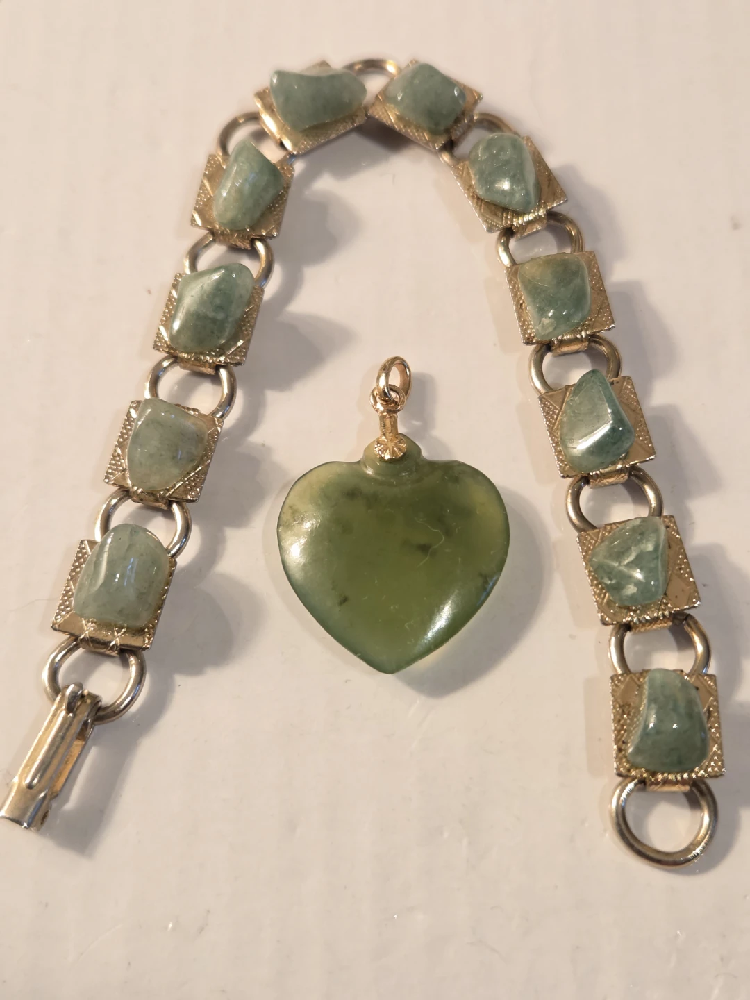 Jade Heart Pendant and Bracelet Set
