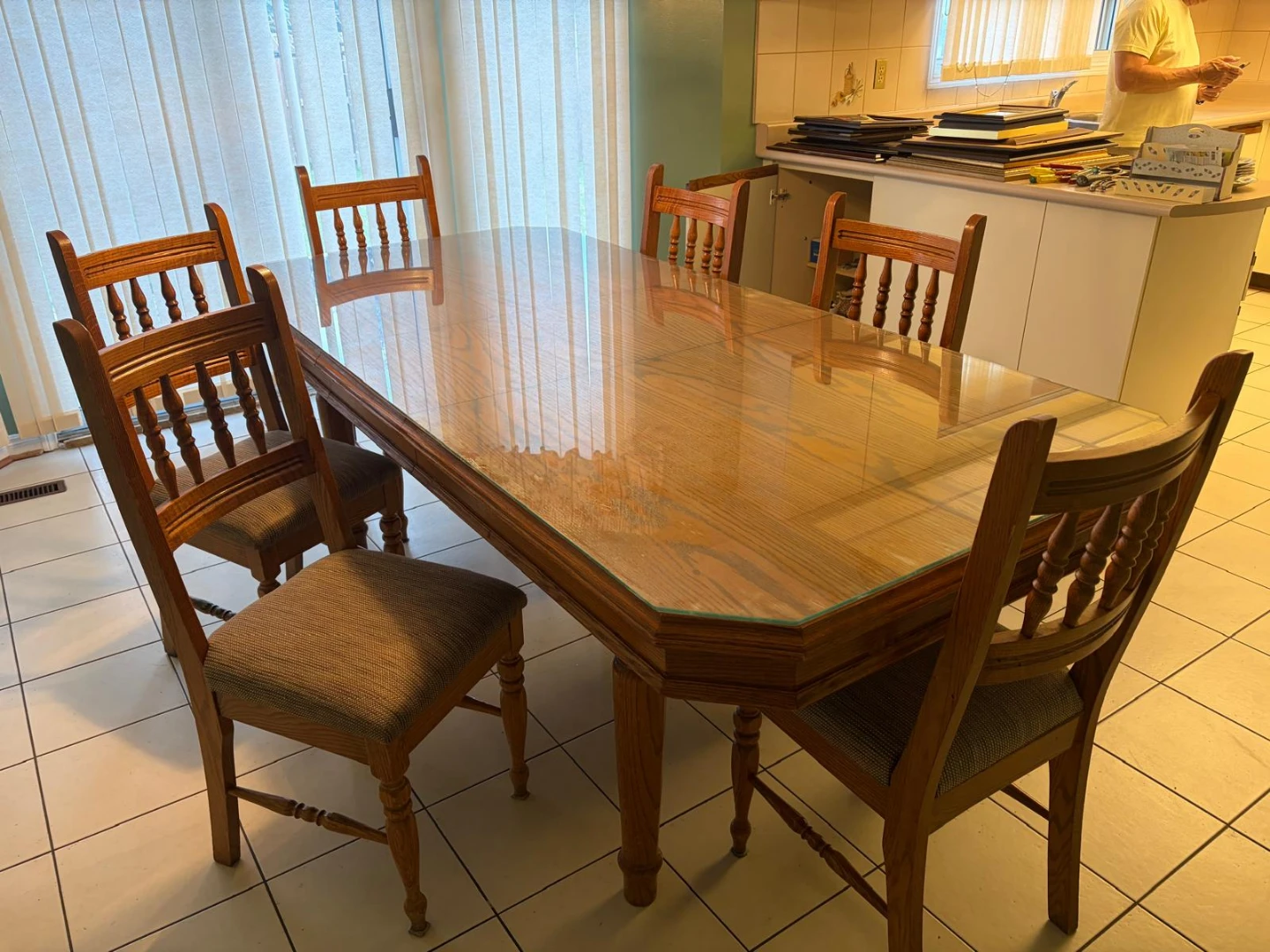 Solid Oak Dining Table with Glass Top