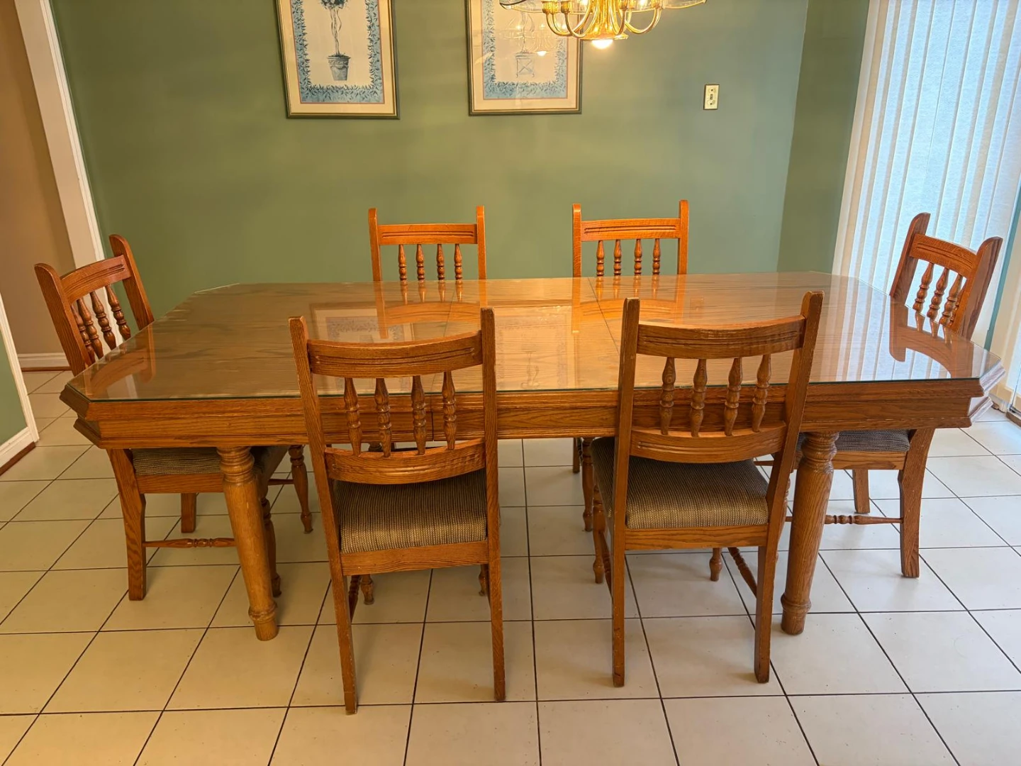 Solid Oak Dining Table with Glass Top - photo 2
