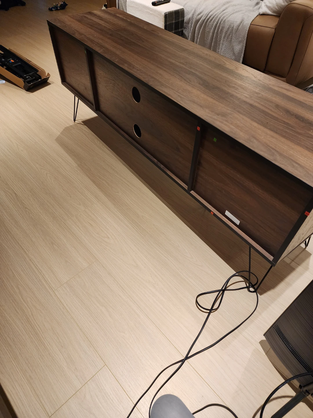 Modern Wood TV Stand with Sliding Doors - photo 2