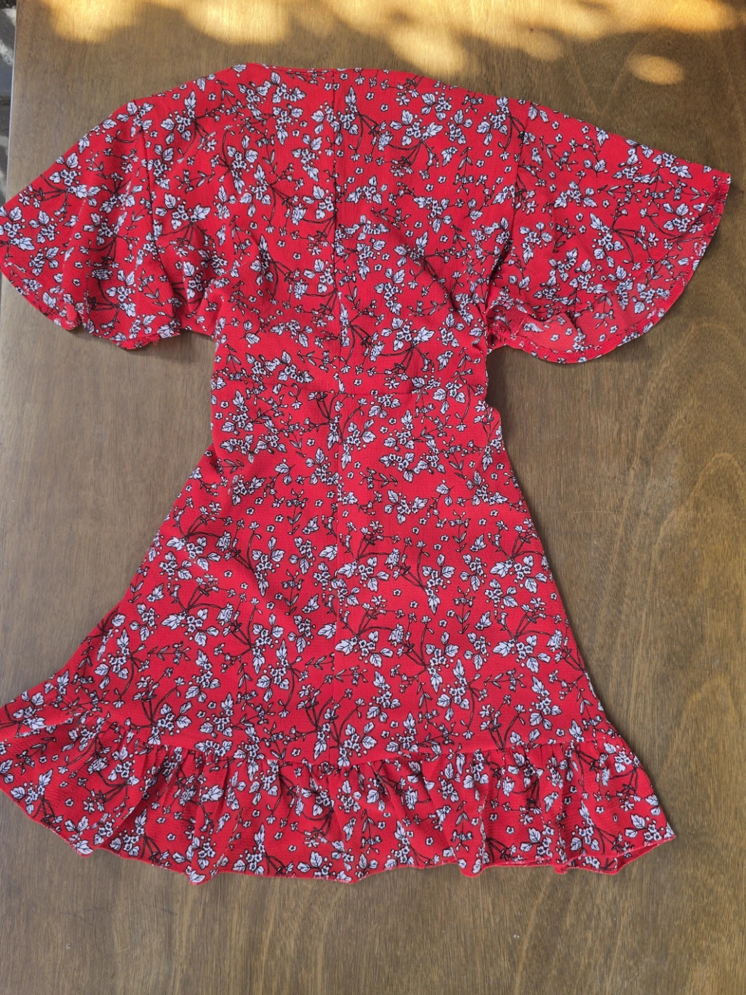 Red Floral Wrap Dress - Size L - Adjustable Tie - 34" Length - photo 4