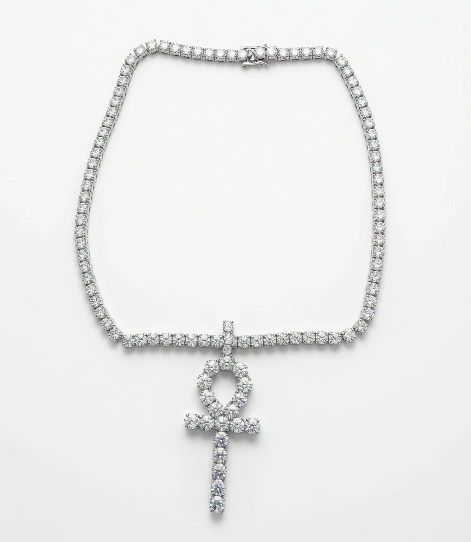 Moissanite Iced Out Ankh Tennis Chain Necklace - photo 2