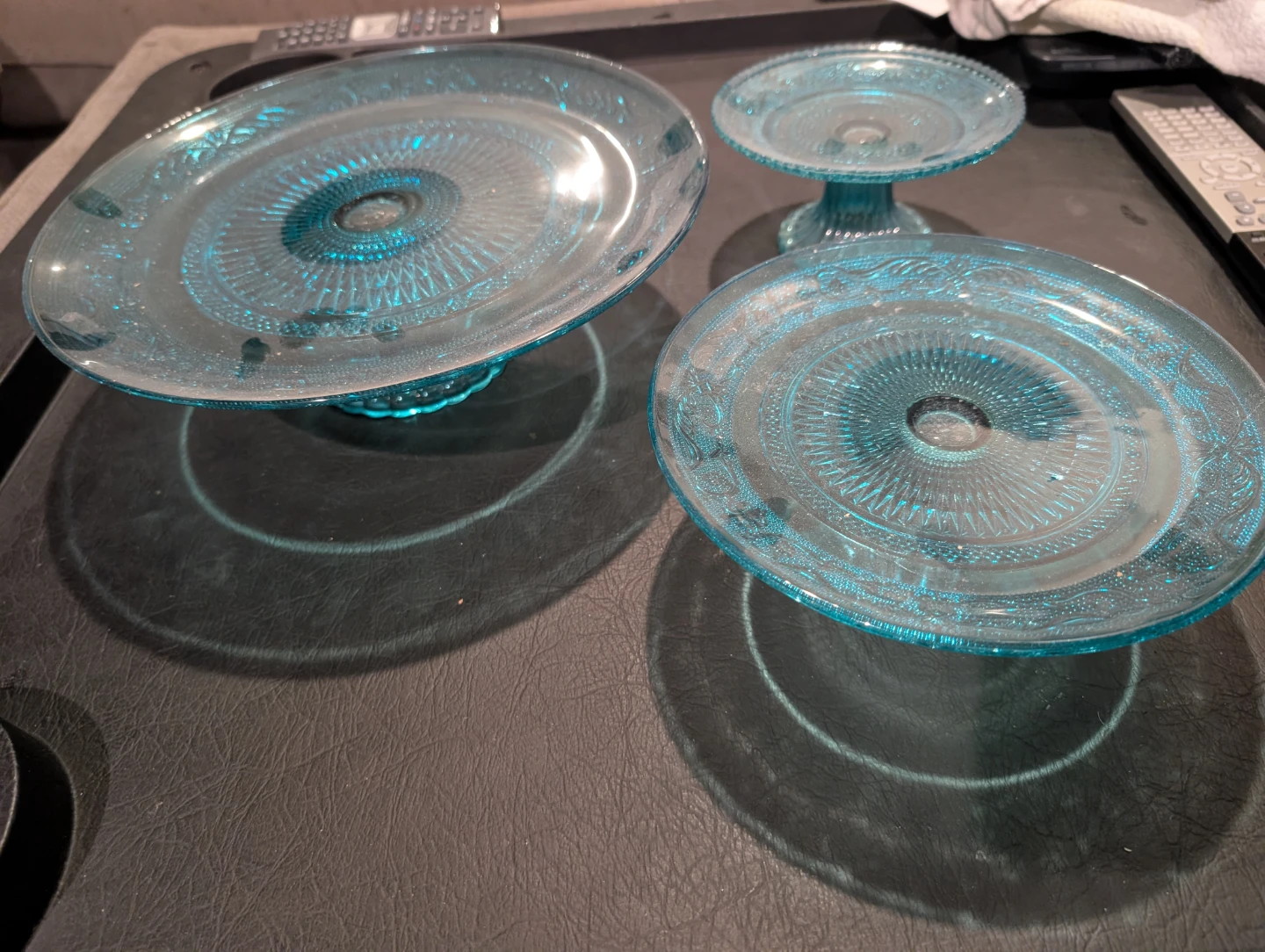 Teal Glass Tiered Cake Stand Set - photo 2