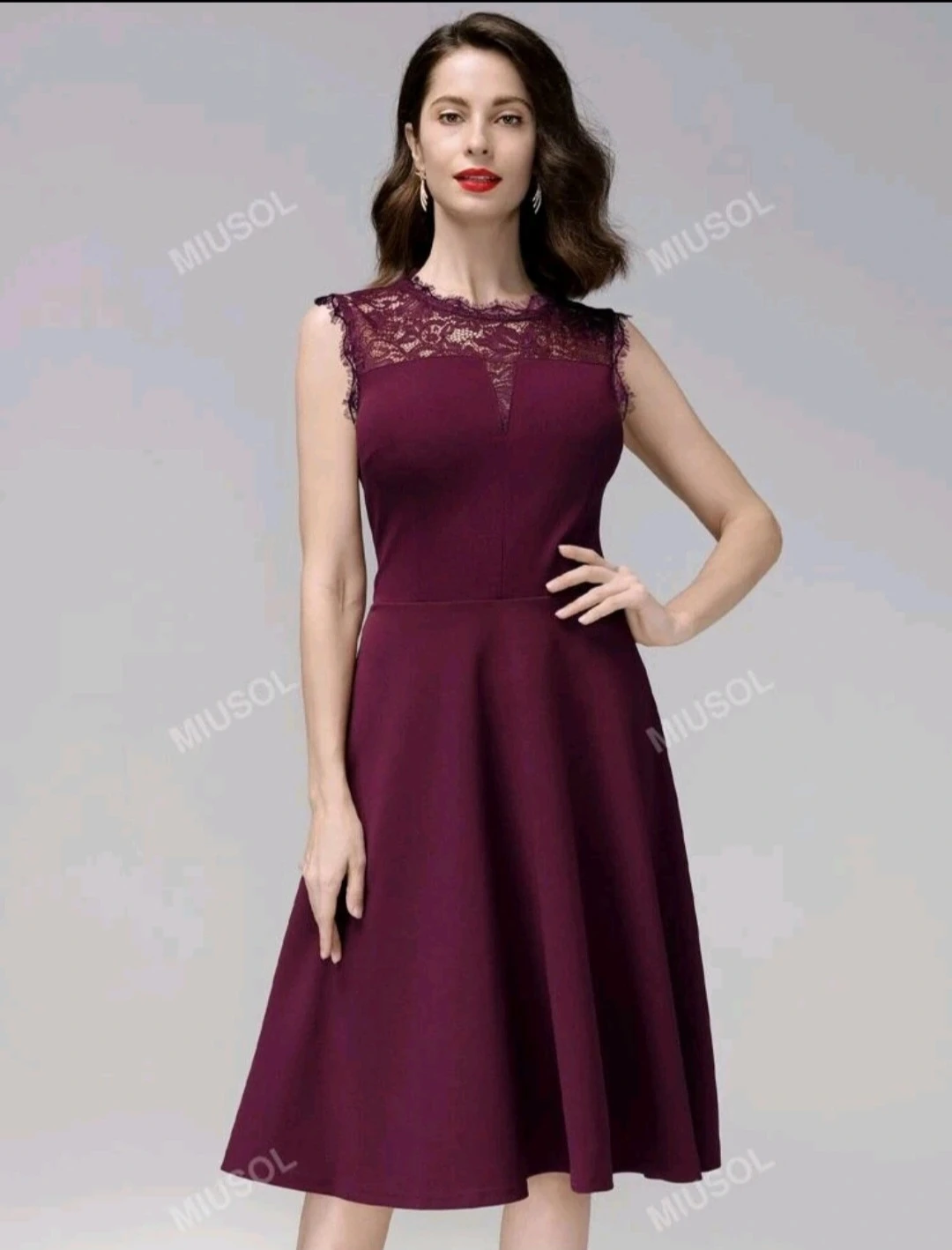 ⚽ EUC Lace Neckline Fit & Flare Dress - Burgundy - Size M