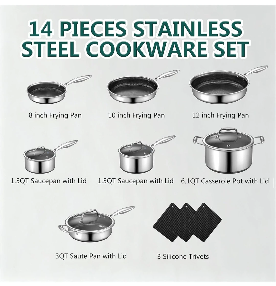 14 Pieces Stainless Steel Cookware Set - photo 2