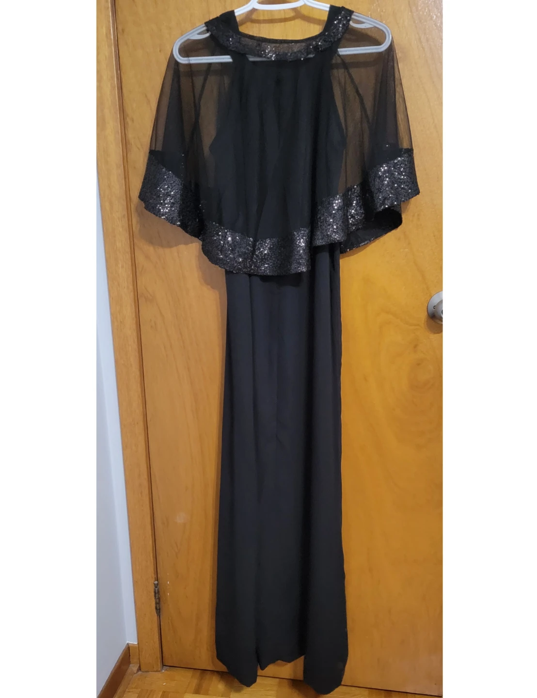 Black Maxi Dress with Sequin Capelet