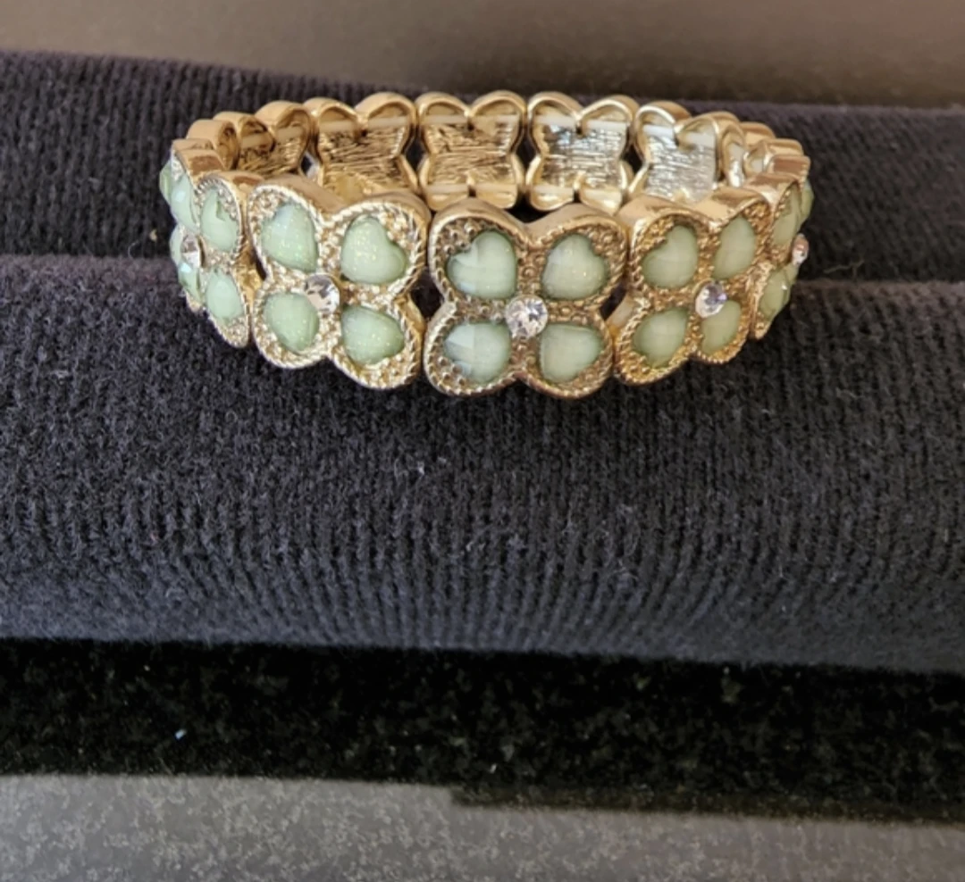 Gold-tone and Green Bracelet and Earring Set - photo 2